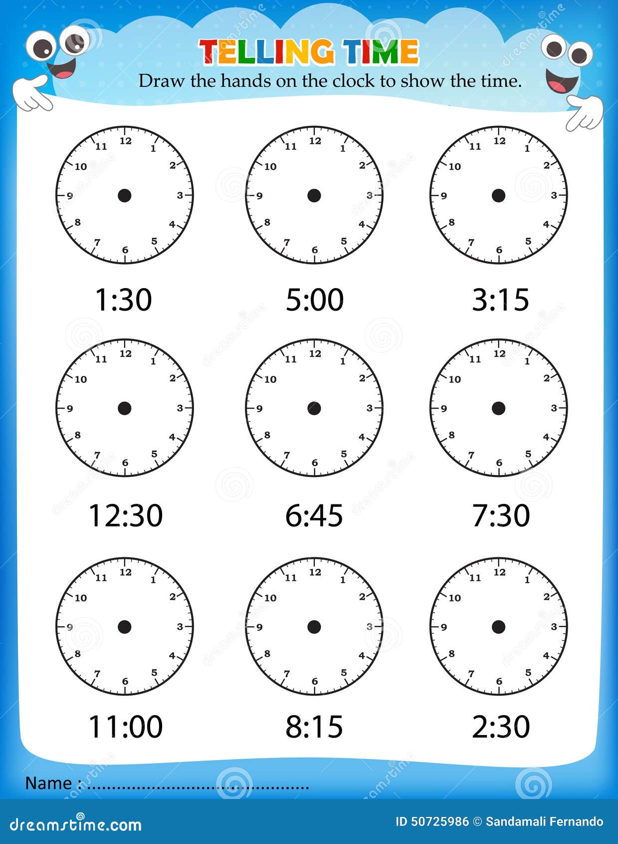 telling time worksheet stock vector illustration of early 50725986