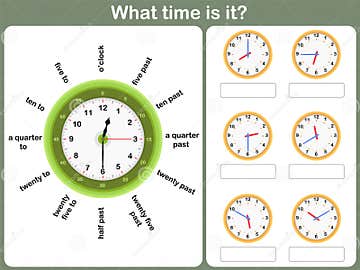 Telling Time Worksheet Write The Time Shown On The Clock Stock Vector Illustration Of Learn