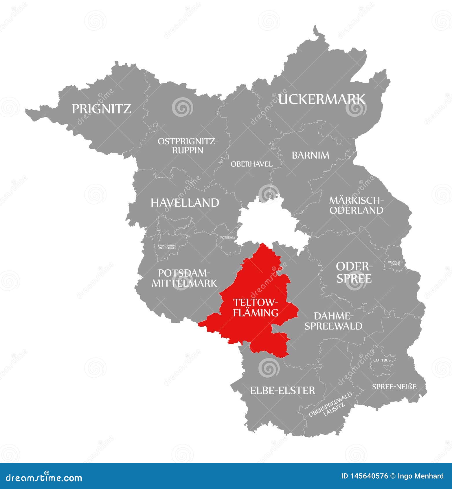 TeltowFlaeming County Red Highlighted in Map of Brandenburg Germany