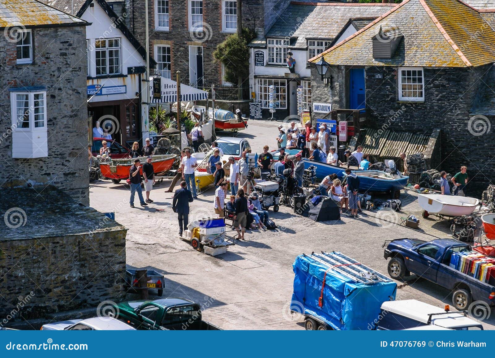 Television Crew Filming TV Show Doc Martin In Port Isaac, UK Editorial