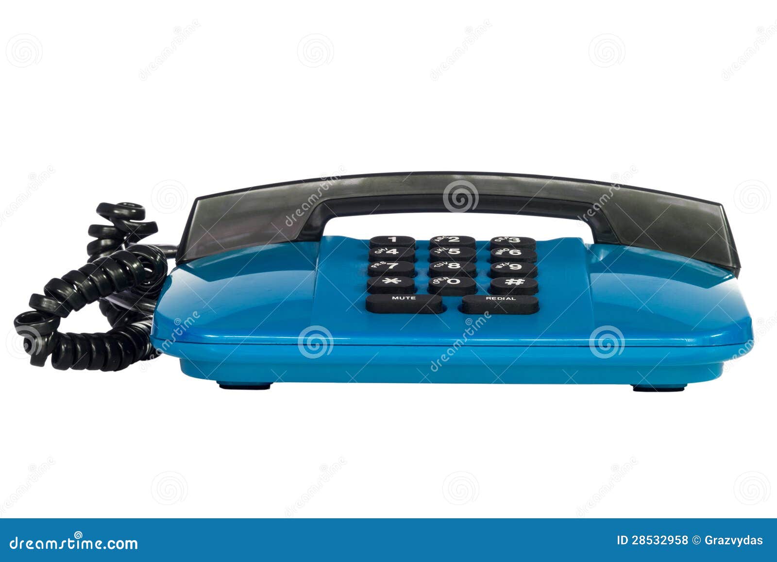 Teléfono atado con alambre azul