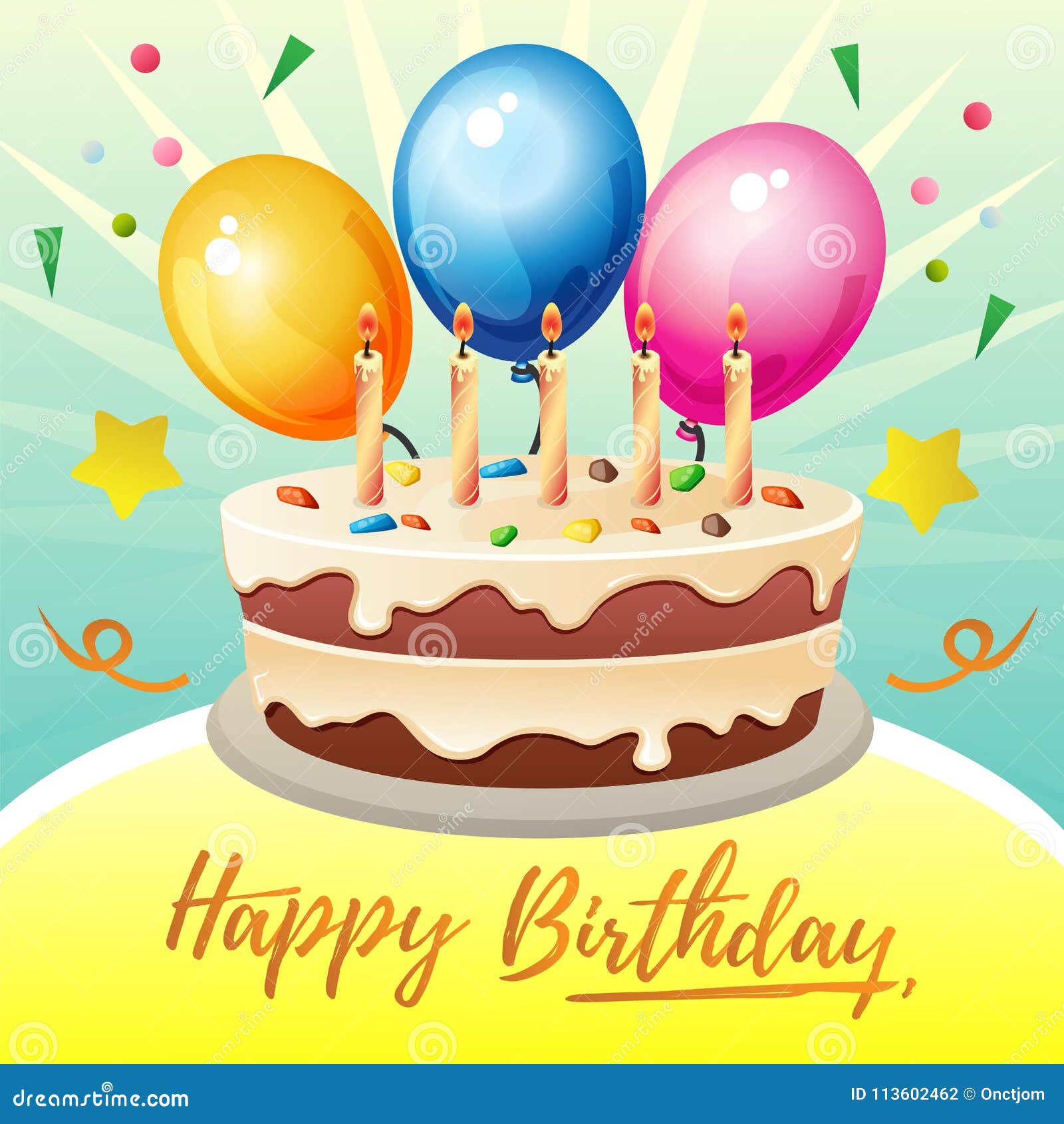 tema colorido de la tarjeta de cumpleaños con la torta grande tarjeta de cumpleanos