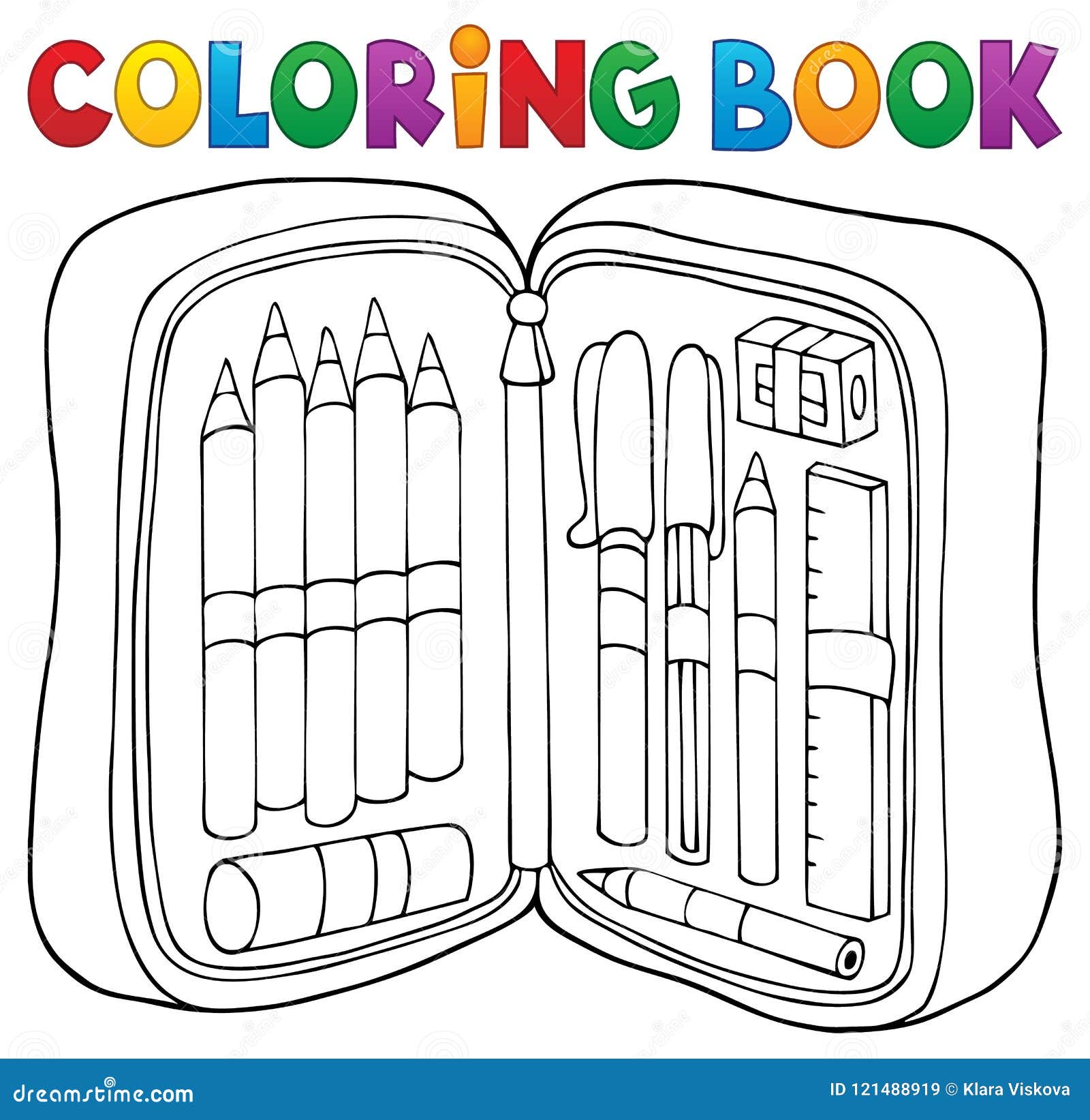 Tema 1 Dell'astuccio Per Le Matite Del Libro Da Colorare Illustrazione  Vettoriale - Illustrazione di scuola, ufficio: 121488919