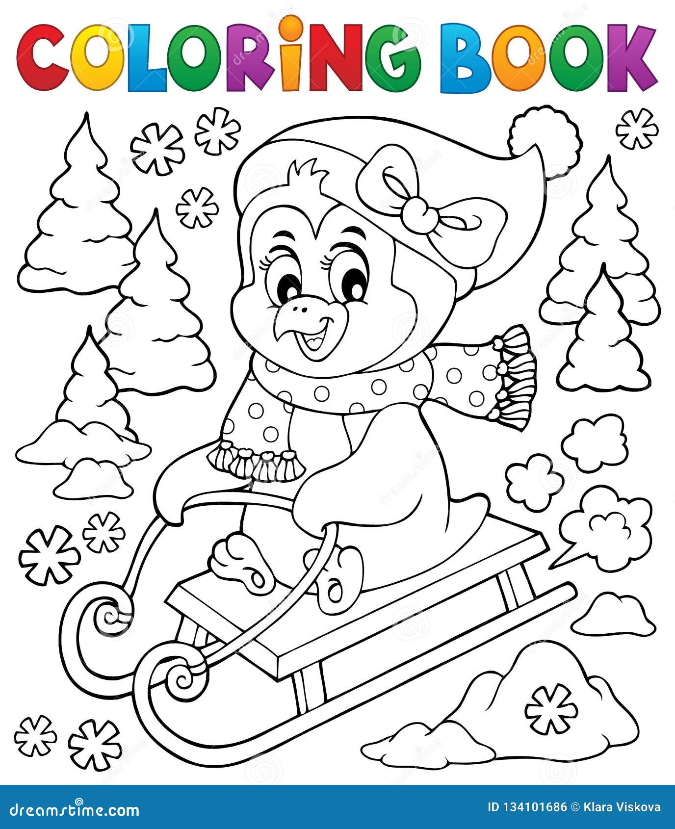 Tema Sledging 2 Del Pinguino Del Libro Da Colorare Illustrazione