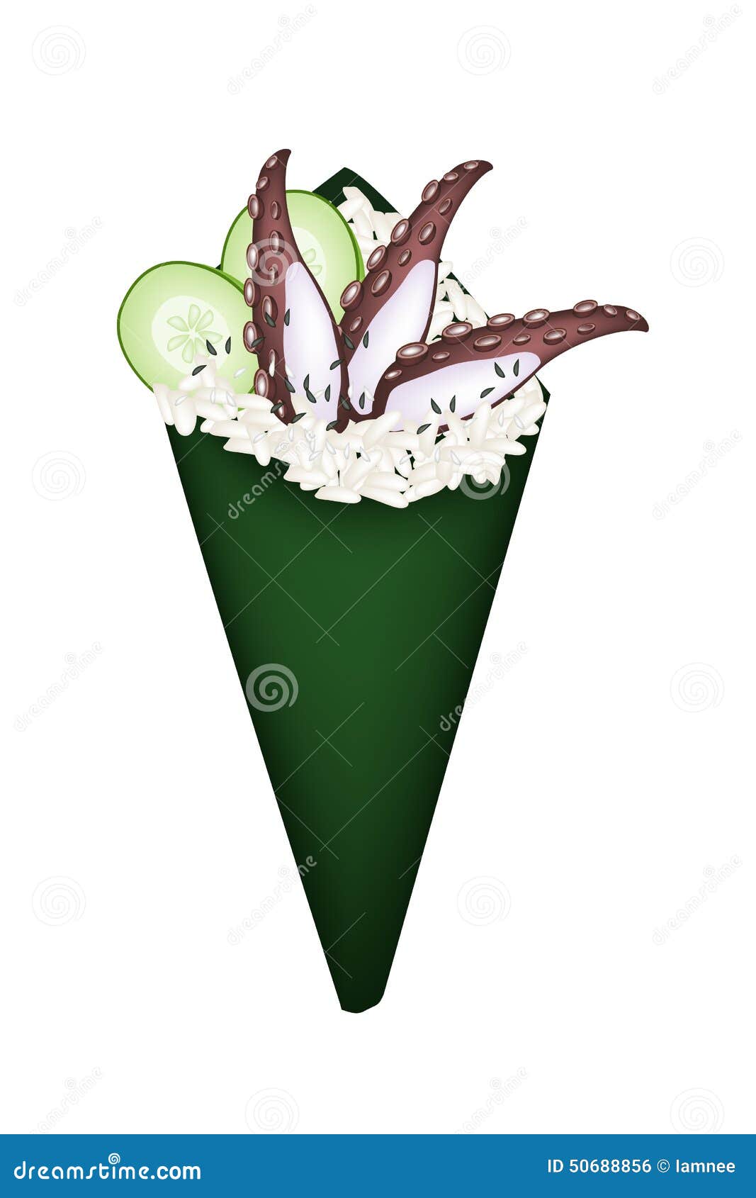 Temaki Tako Or Squid Hand Roll Sushi Stock Vector Illustration of