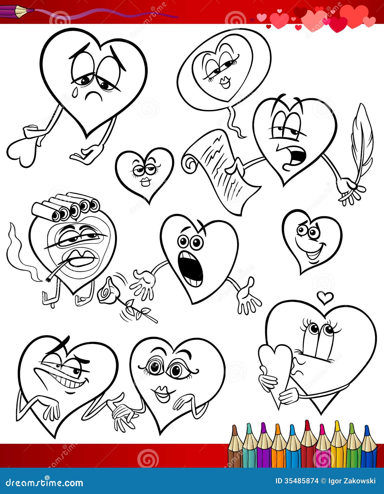 Temas De La Historieta De La Tarjeta Del Día De San Valentín Para Colorear  Ilustración del Vector - Ilustración de tarjeta, caracteres: 35485874
