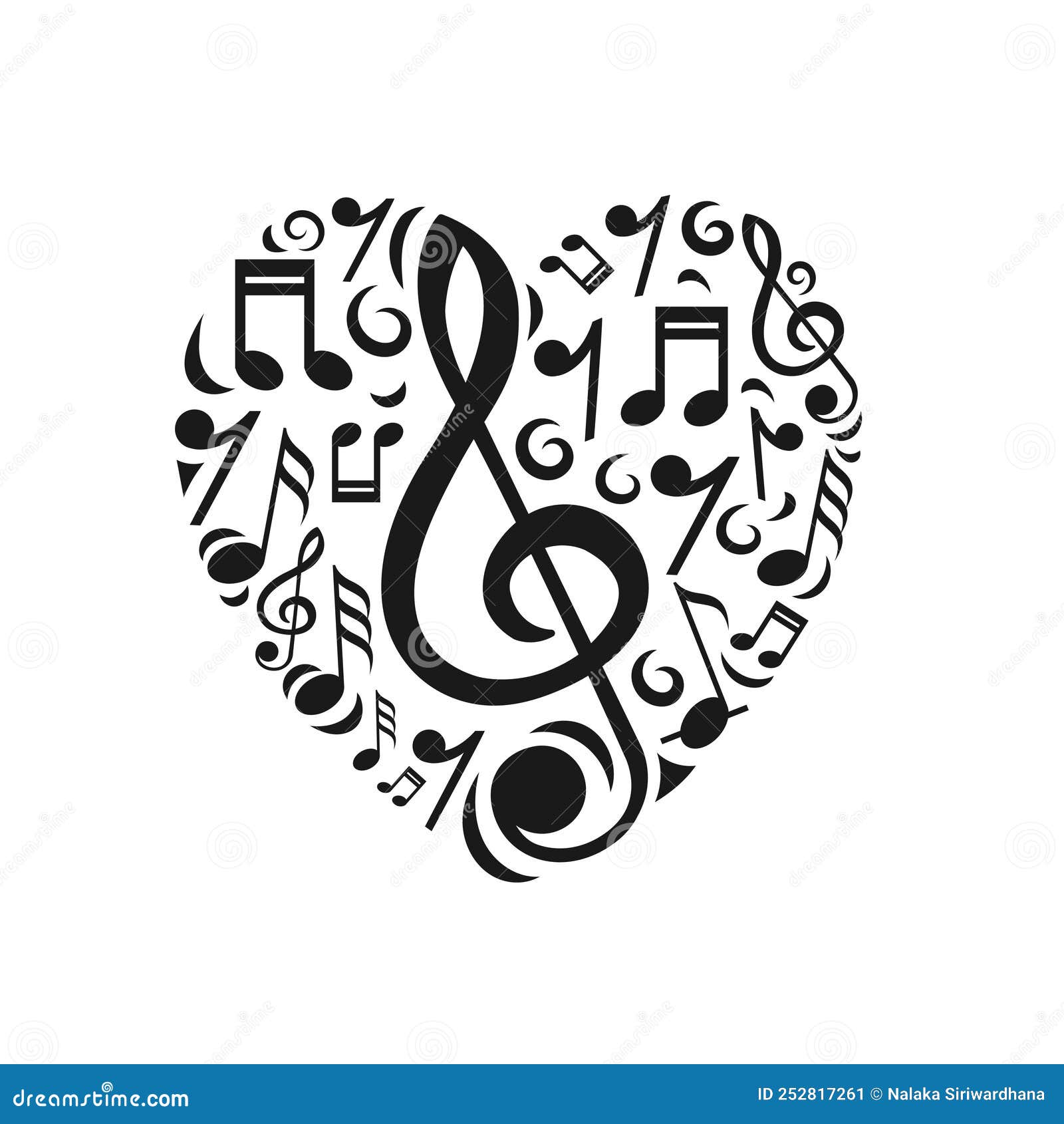 Music Notes Heart sign. stock vector. Illustration of shape 252817261