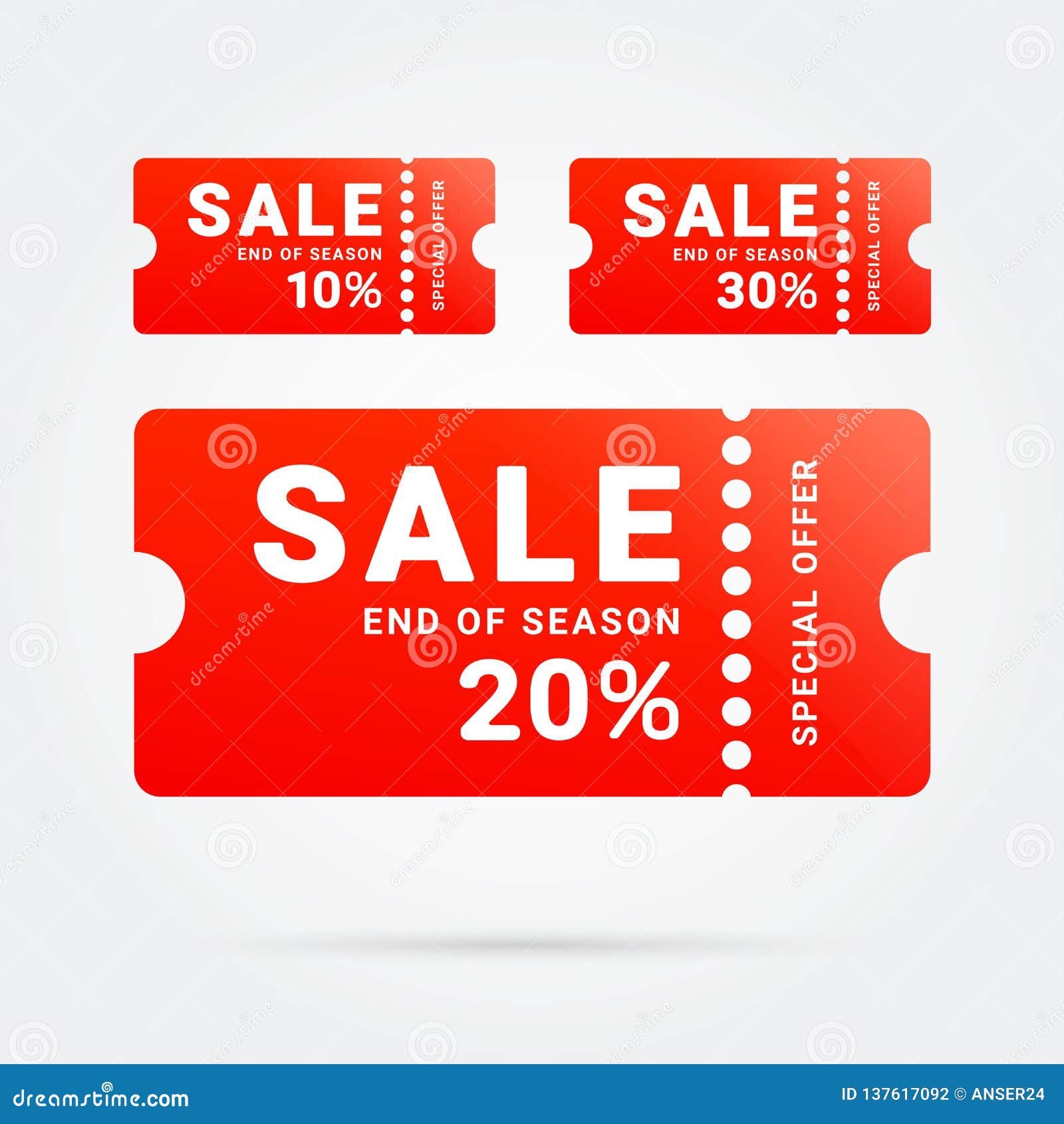 End of Season Sale Illustrated on Red Ticket. Stock Vector