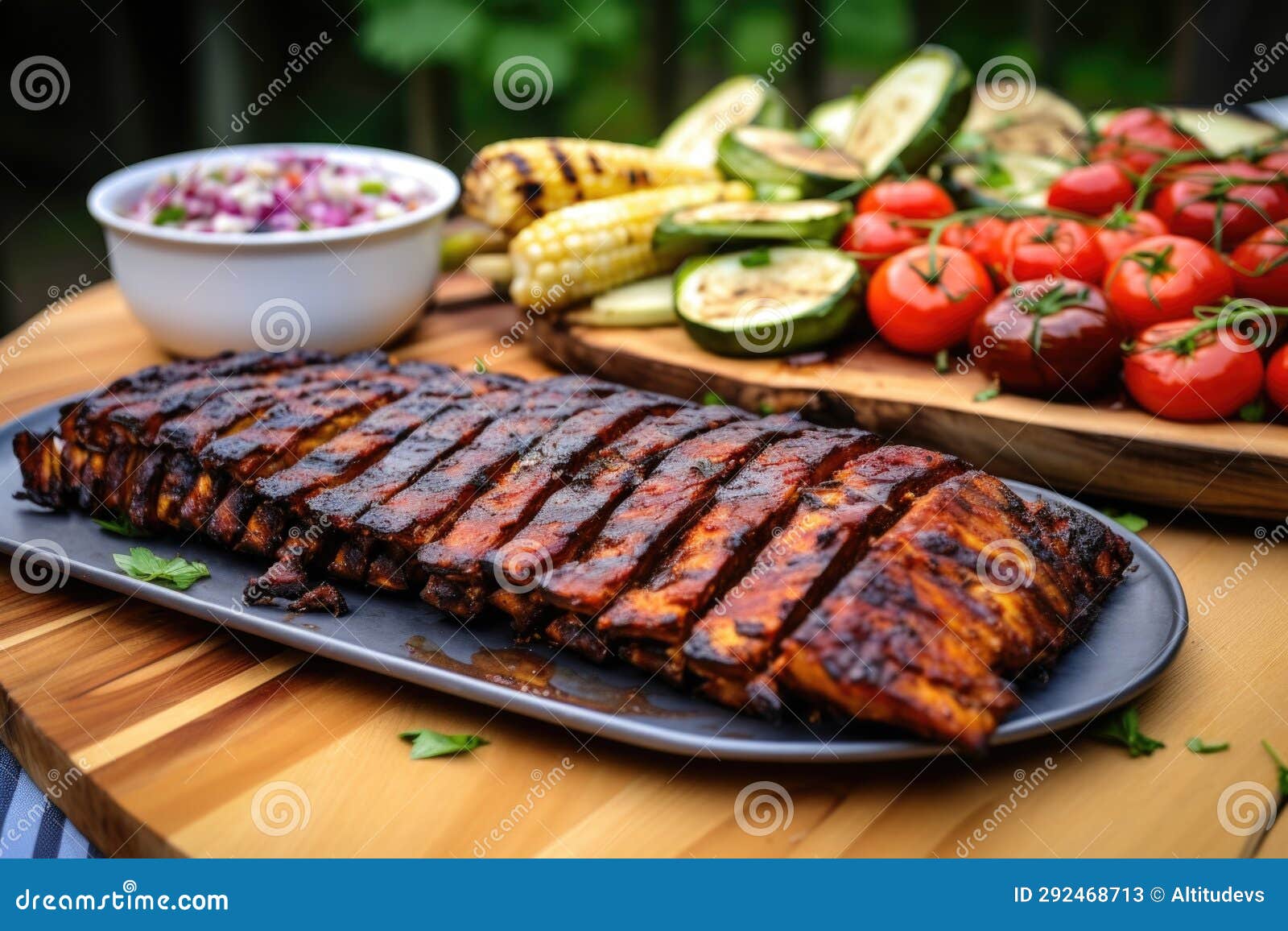 Tempeh Bbq Ribs with Grilled Vegetables on the Side Stock Image Image