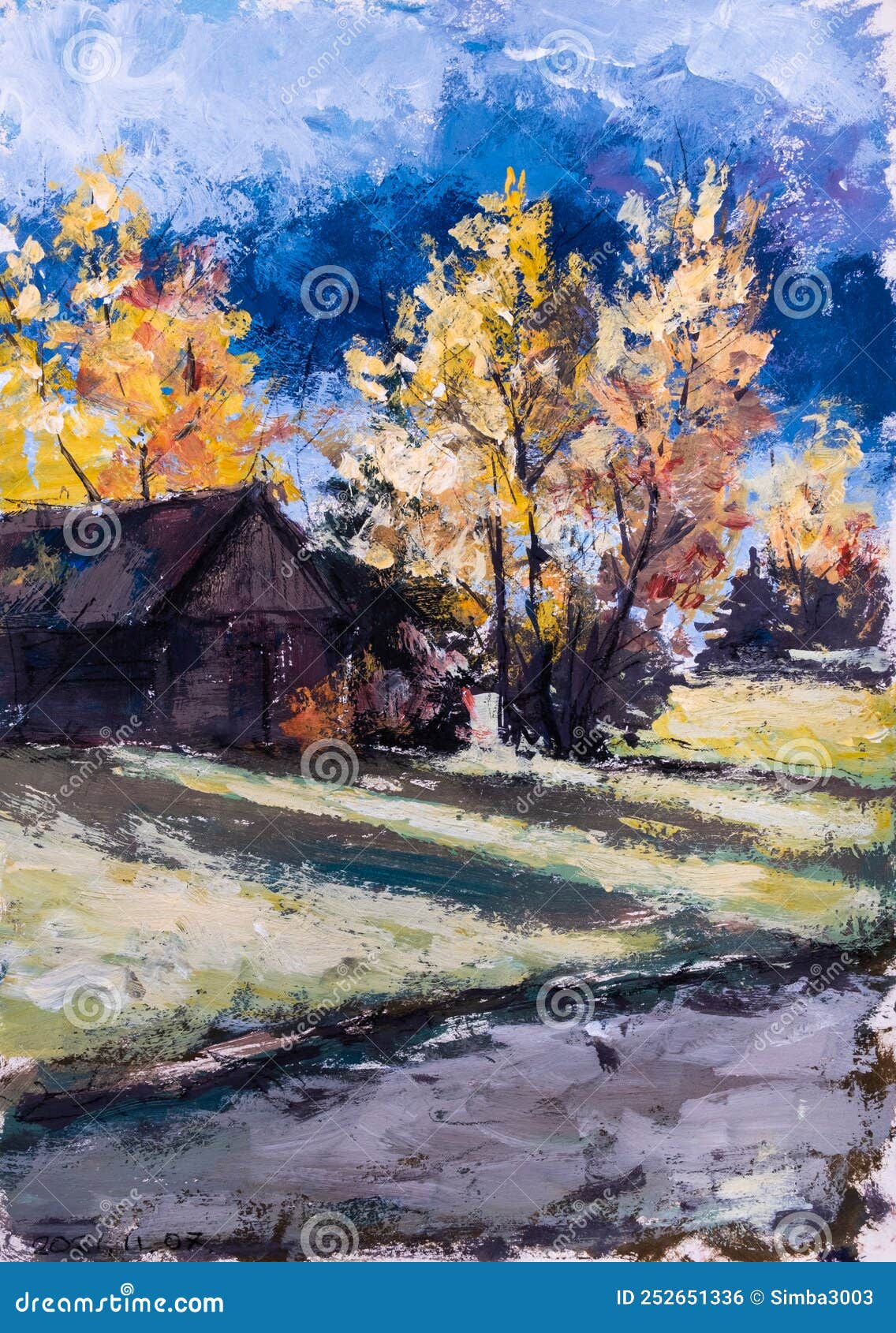 tempera sketch of autumn landscape