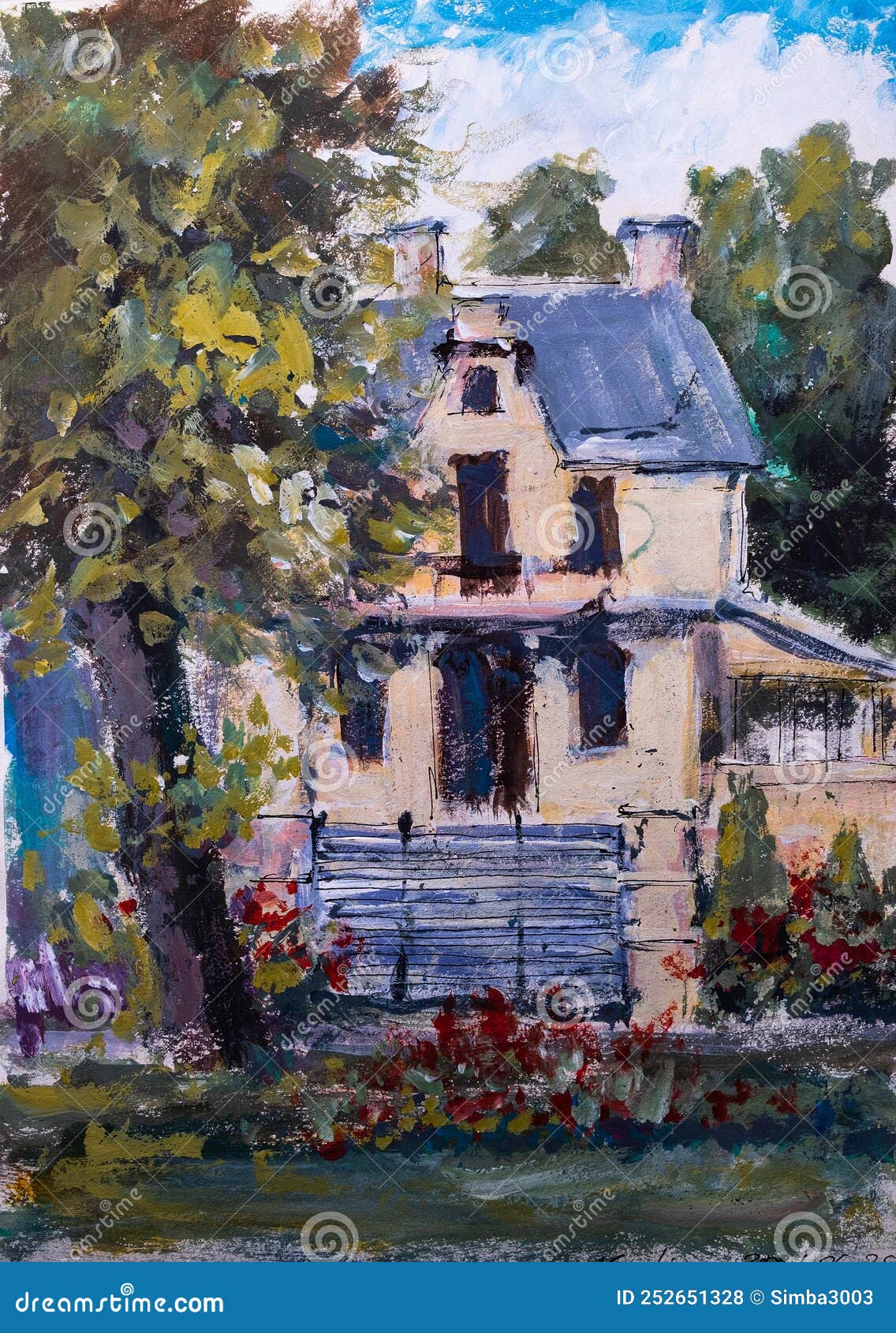 tempera sketch of old house