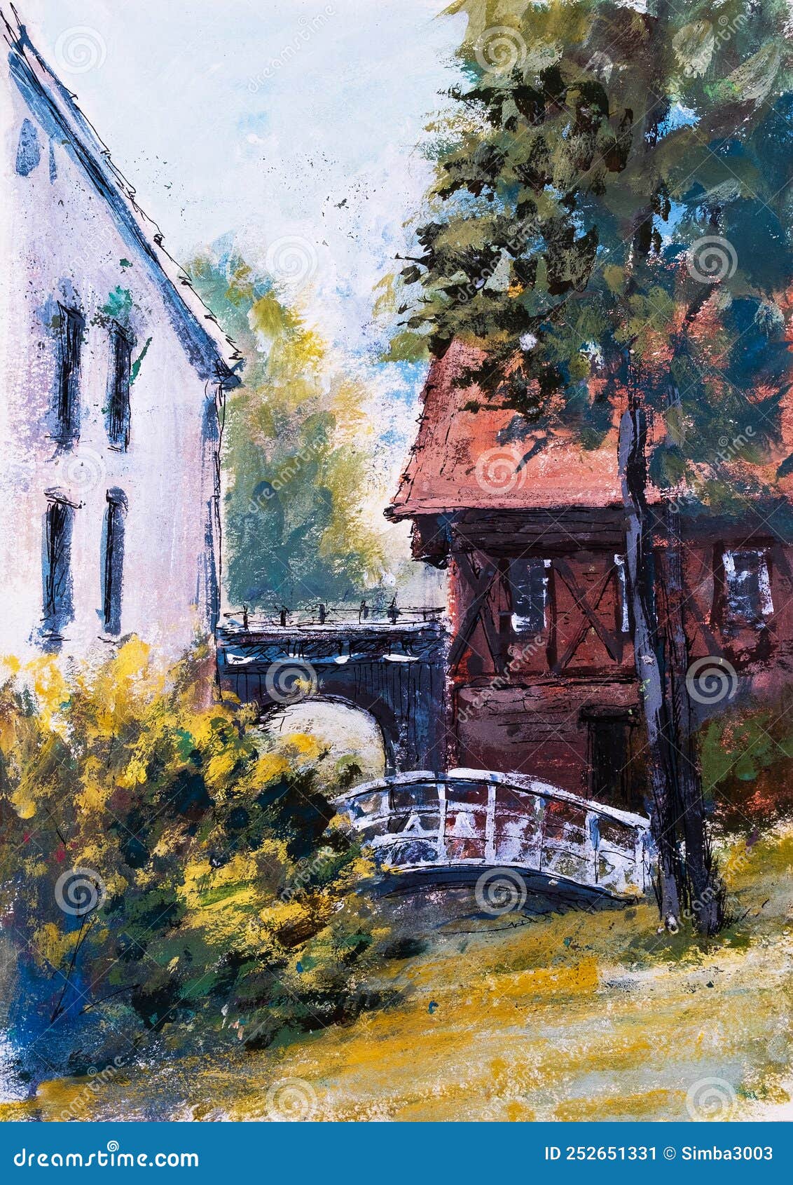 tempera sketch of old house