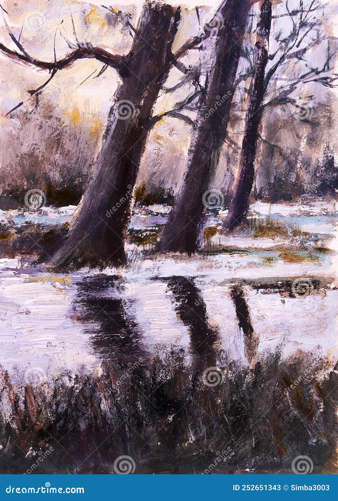 tempera sketch of winter landscape