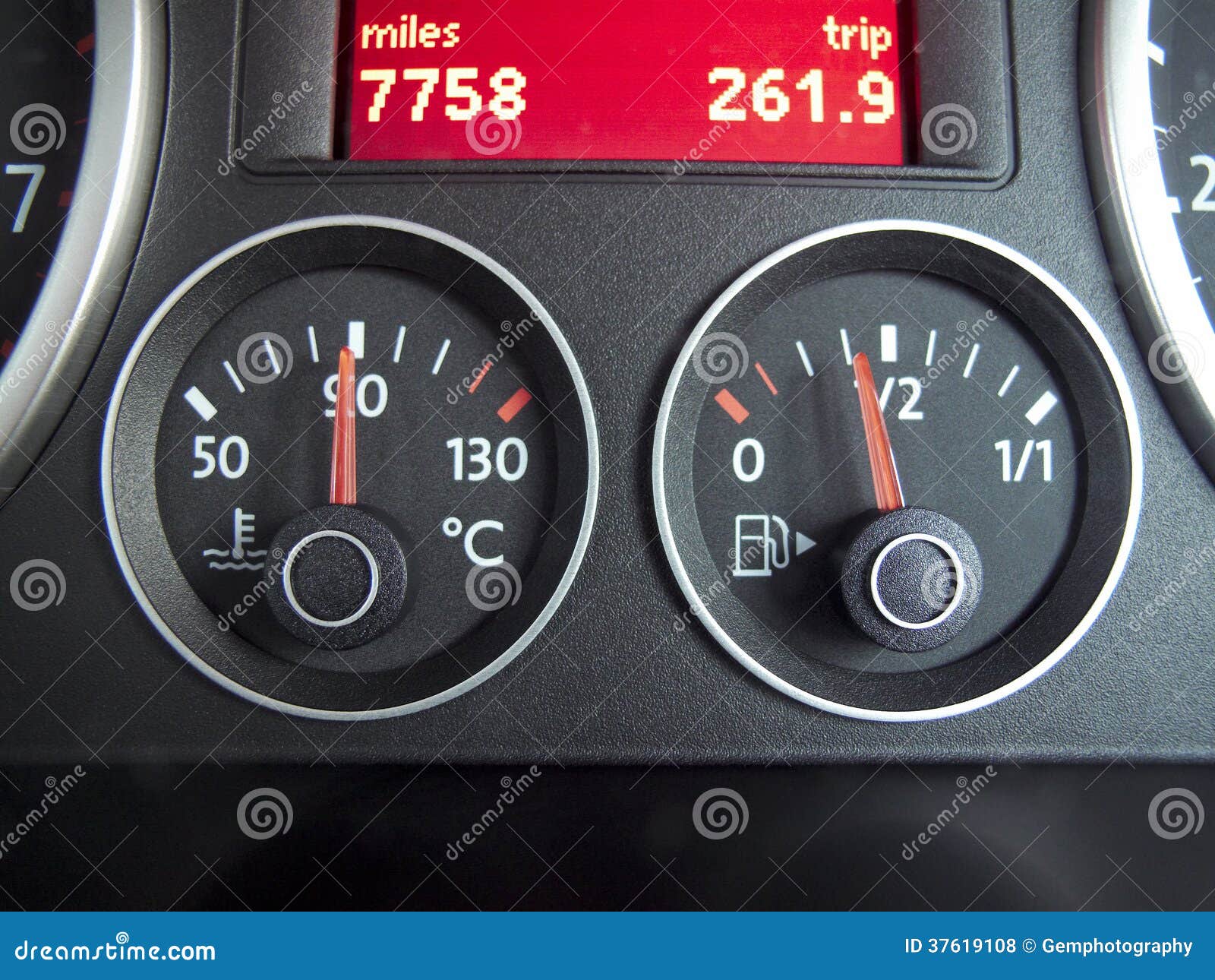 Temperature and Fuel gauge stock photo. Image of round 37619108