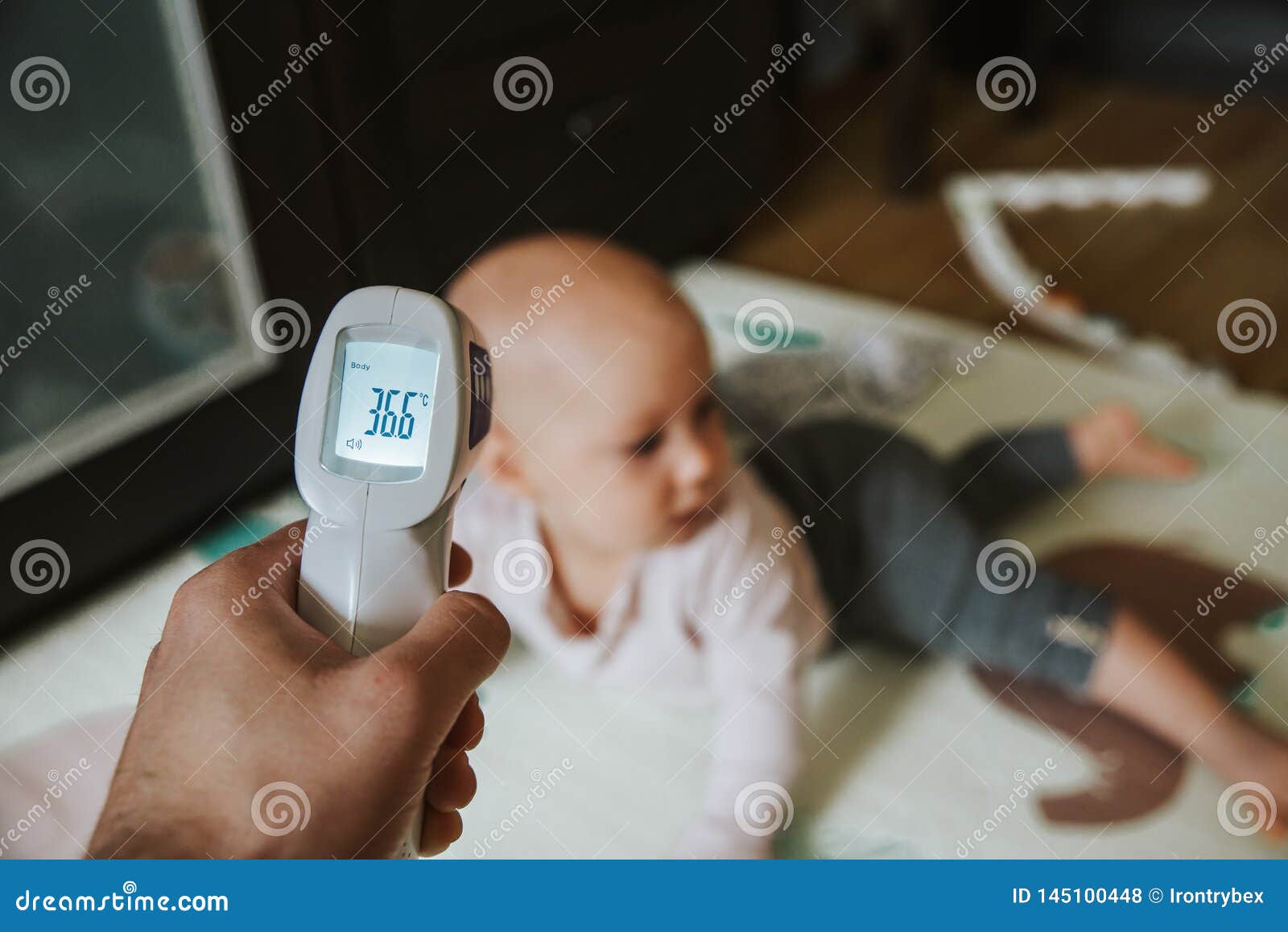 Temperature Measurement in a Child, Illness, 36.6 Stock Photo Image