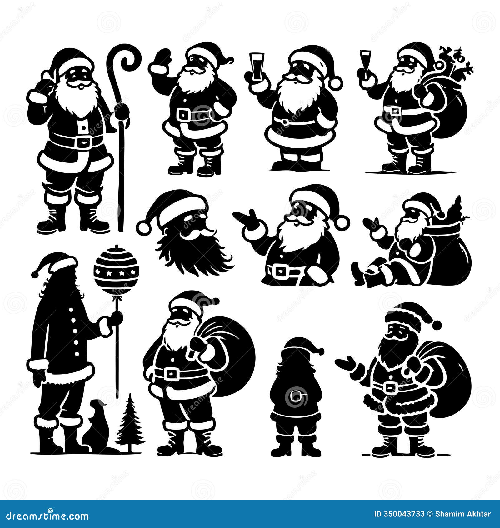 silhouette set of santa claus on white background