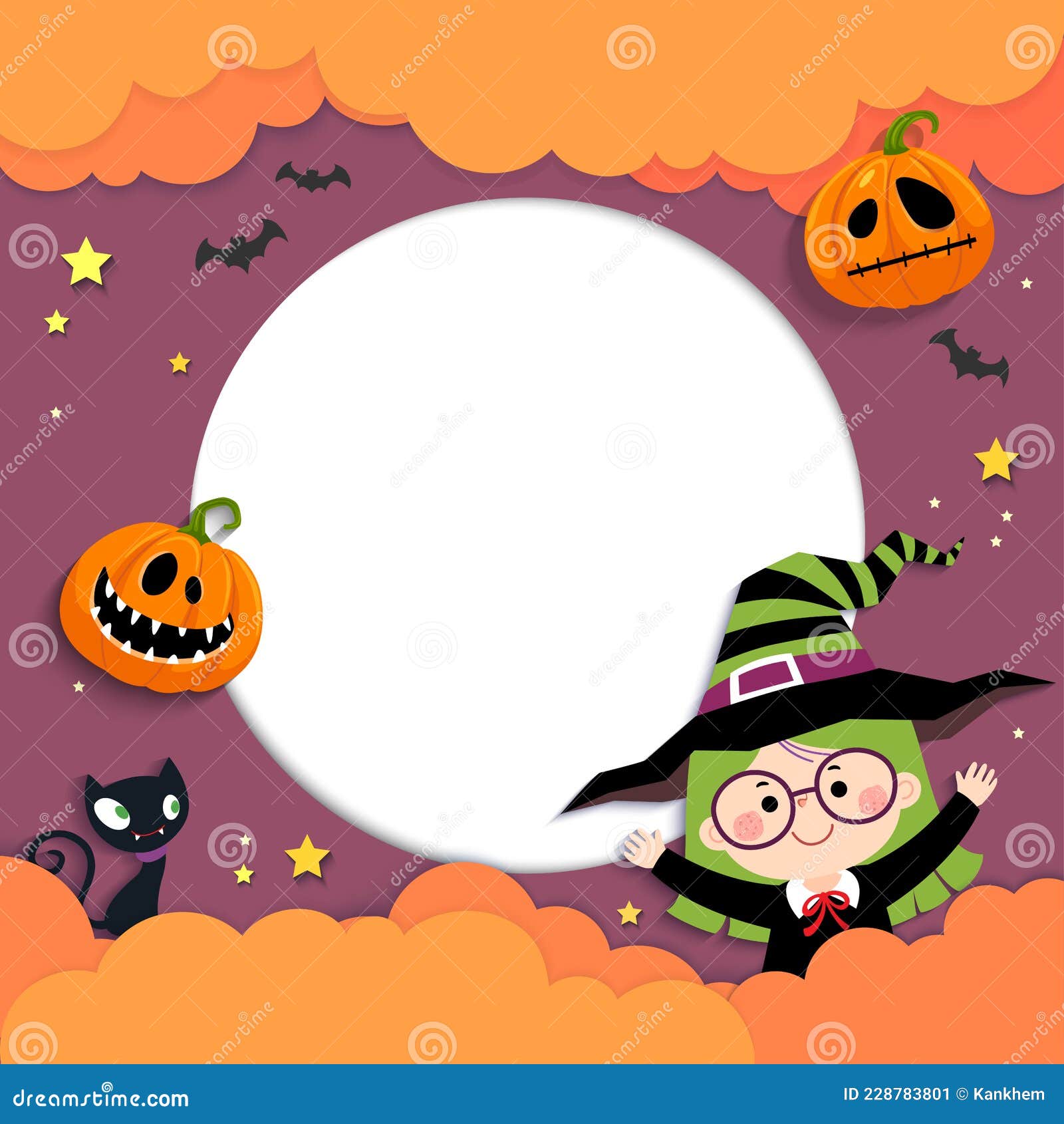 Template for Advertising Brochure with Happy Little Witch Girl and ...