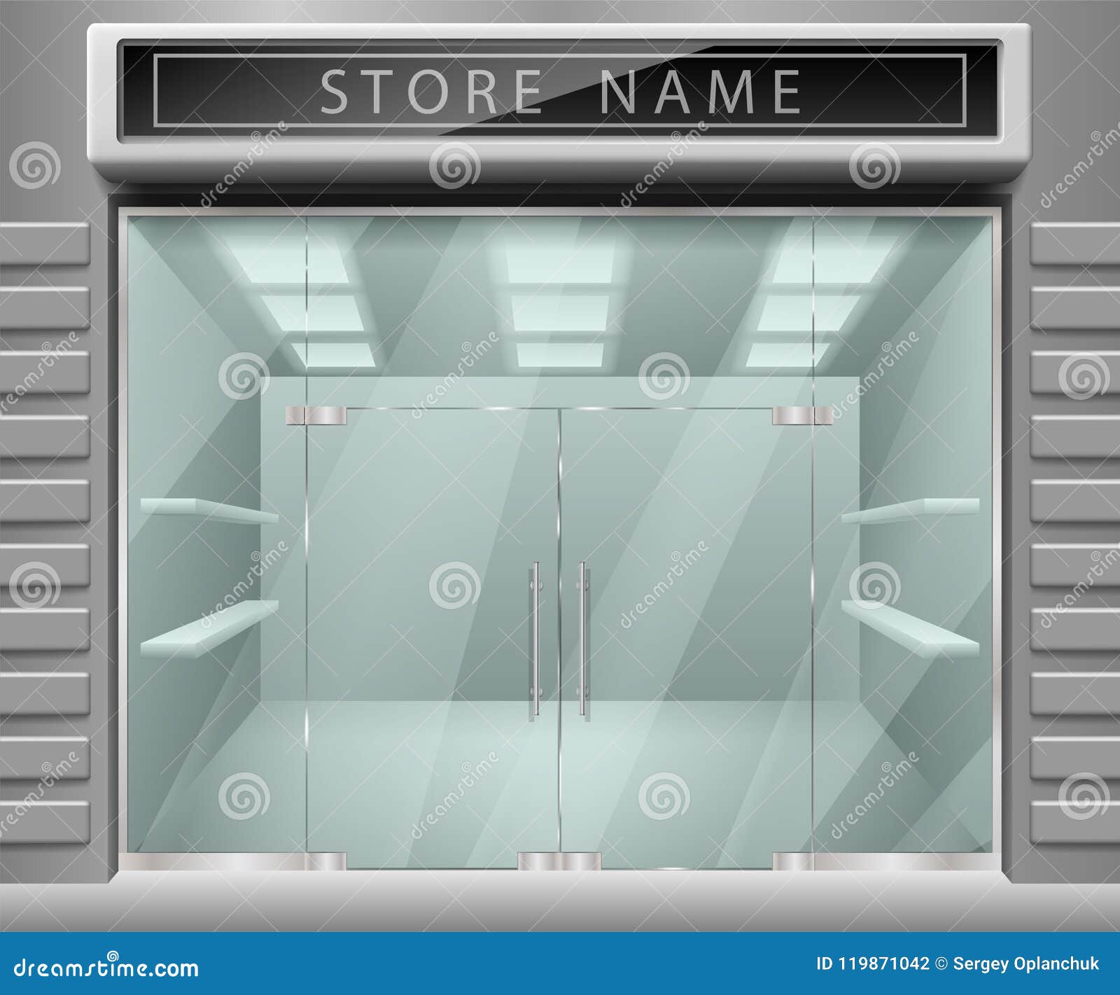 Download Template For Advertising 3d Store Front Facade Realistic Exterior Horizontal Empty Shop With Shelves Blank Mockup Of Stock Vector Illustration Of Illuminated Door 119871042