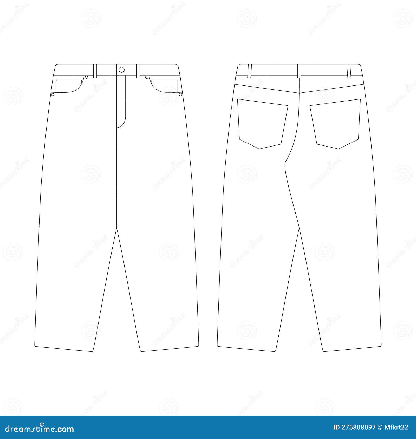 Template Baggy Pants Jeans Vector Illustration Flat Design Outline ...