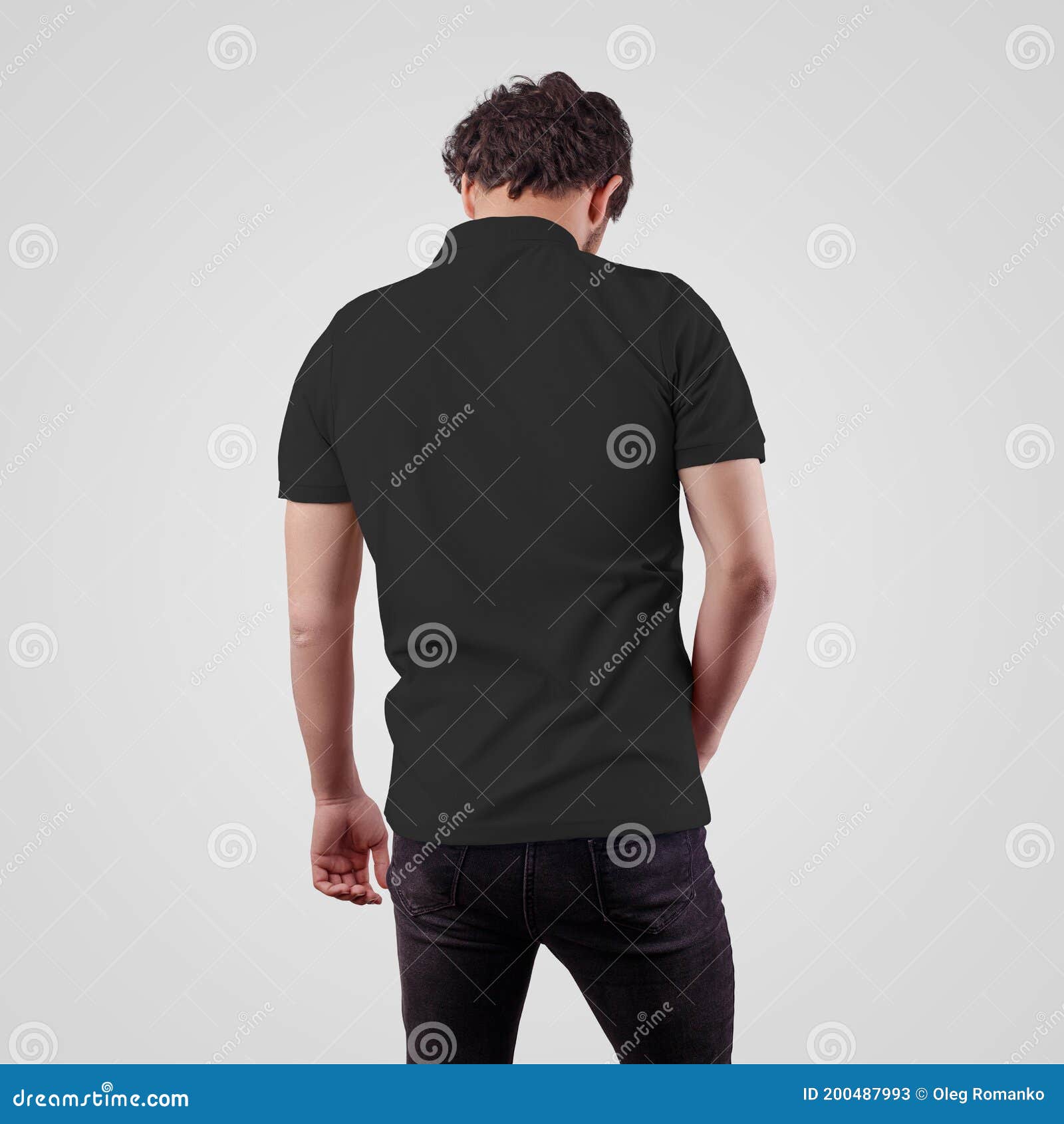 Download Template Of Black Mens Polo On A Guy In Jeans, Back View ...