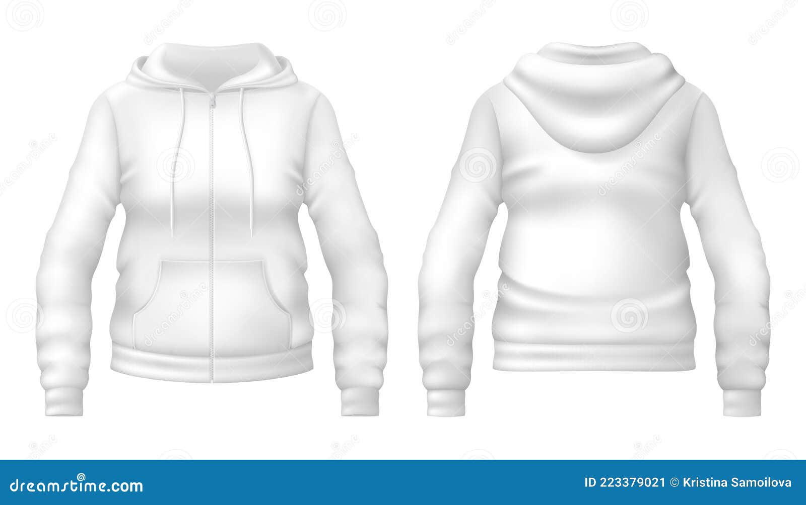 Template of Blank White Hoodie with Pocket. Front and Back Views ...