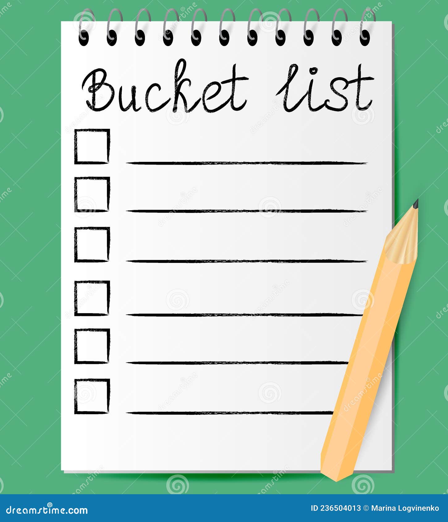Template of Bucket List in Notepad with Pencil Stock Vector