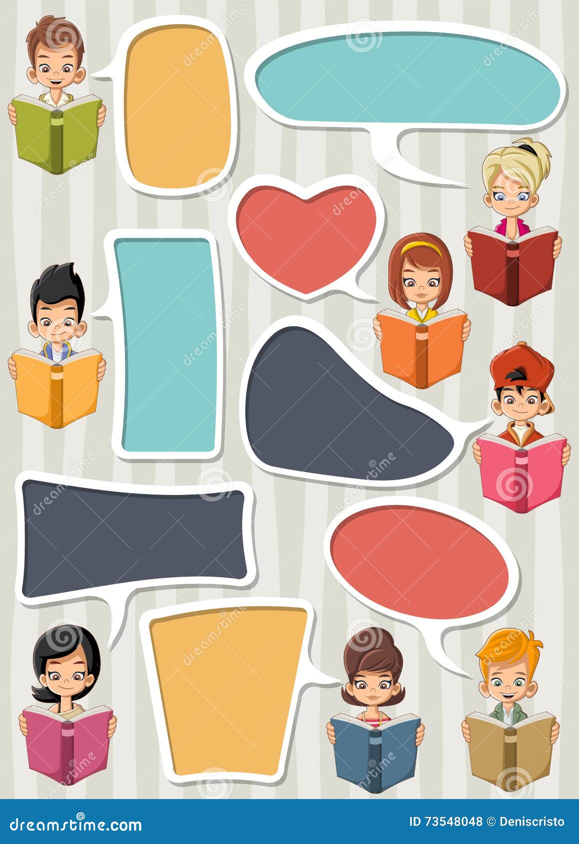 Template with Cartoon Children Reading Books. Stock Vector - Illustration  of conversation, book: 73548048