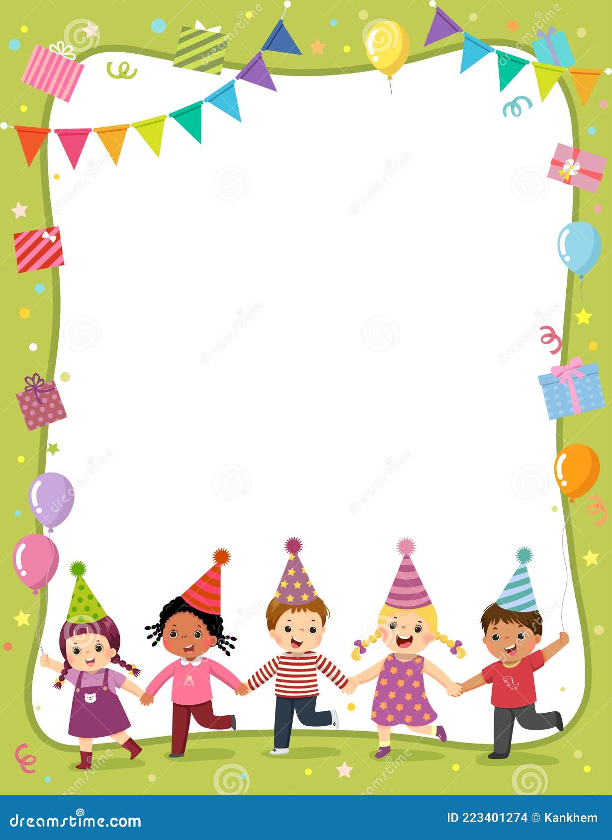 Template with Cartoon of Happy Kids for Invitation or Birthday Party Card  Stock Vector - Illustration of character, friend: 223401274