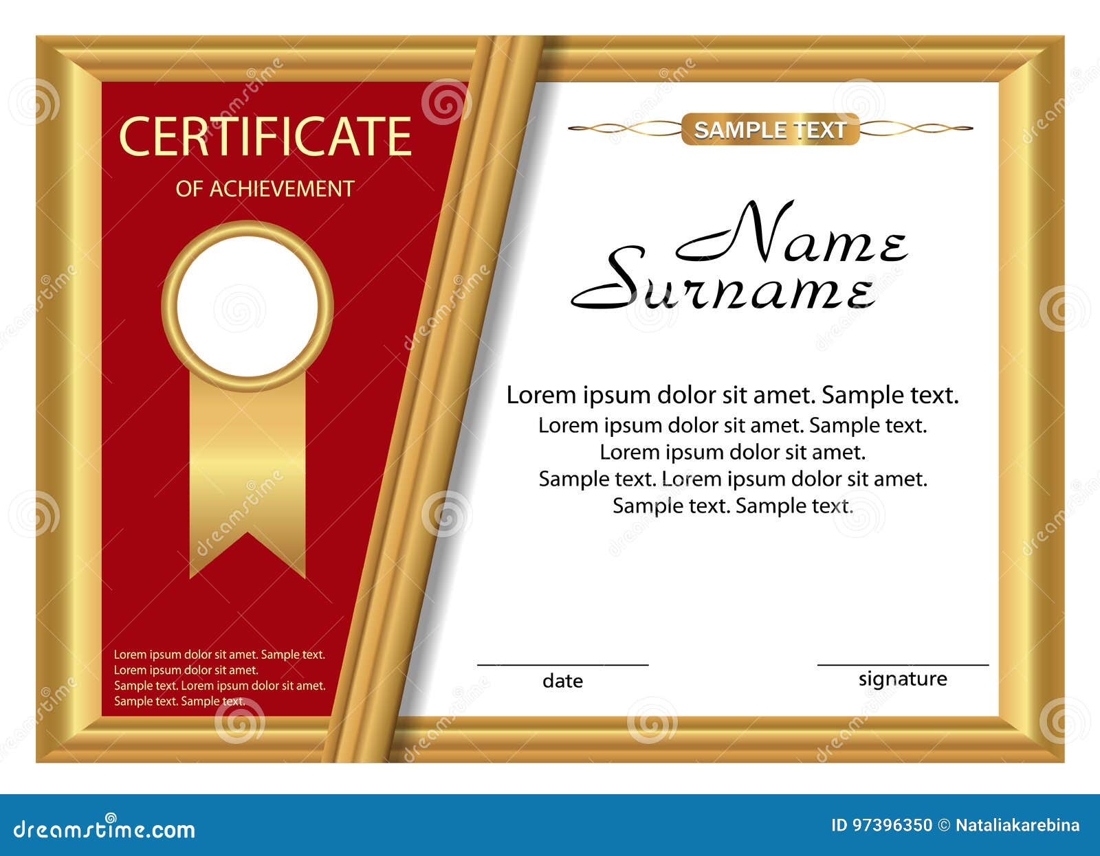 Template Certificate of Achievement. Gold and Red Design. Vector For Sales Certificate Template