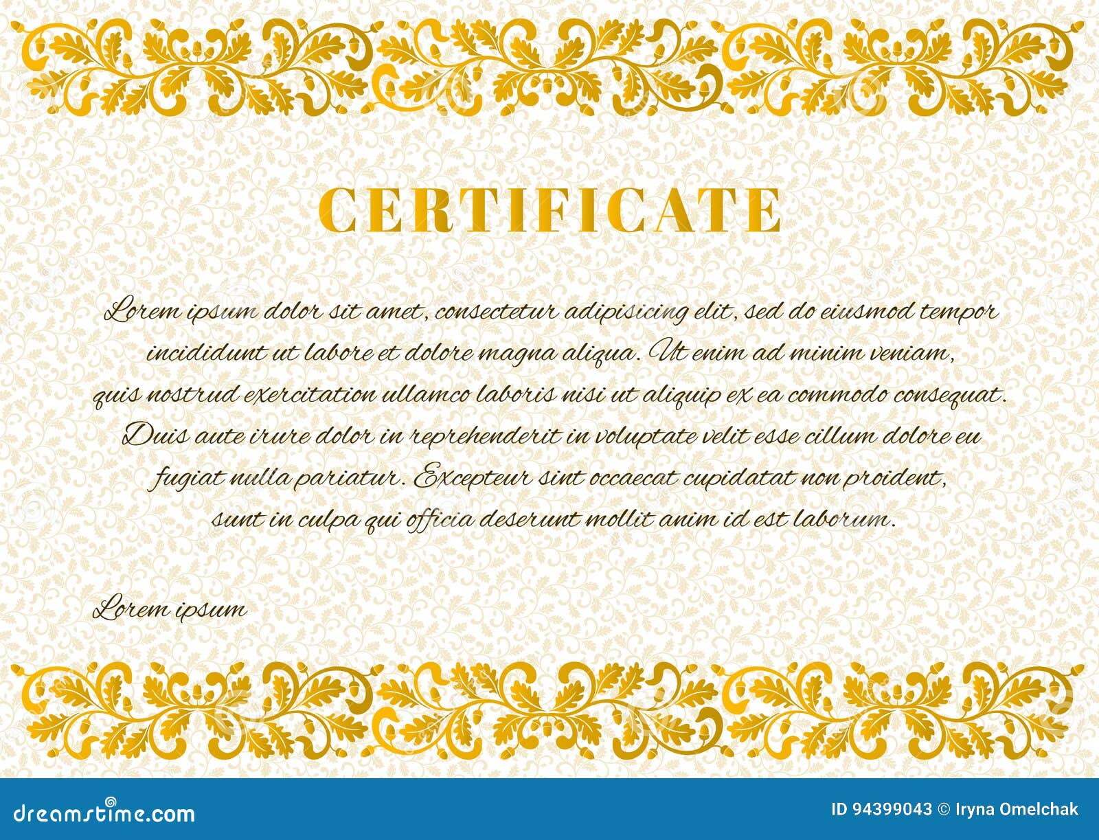 template for certificate with vegetal background and ornate frame.