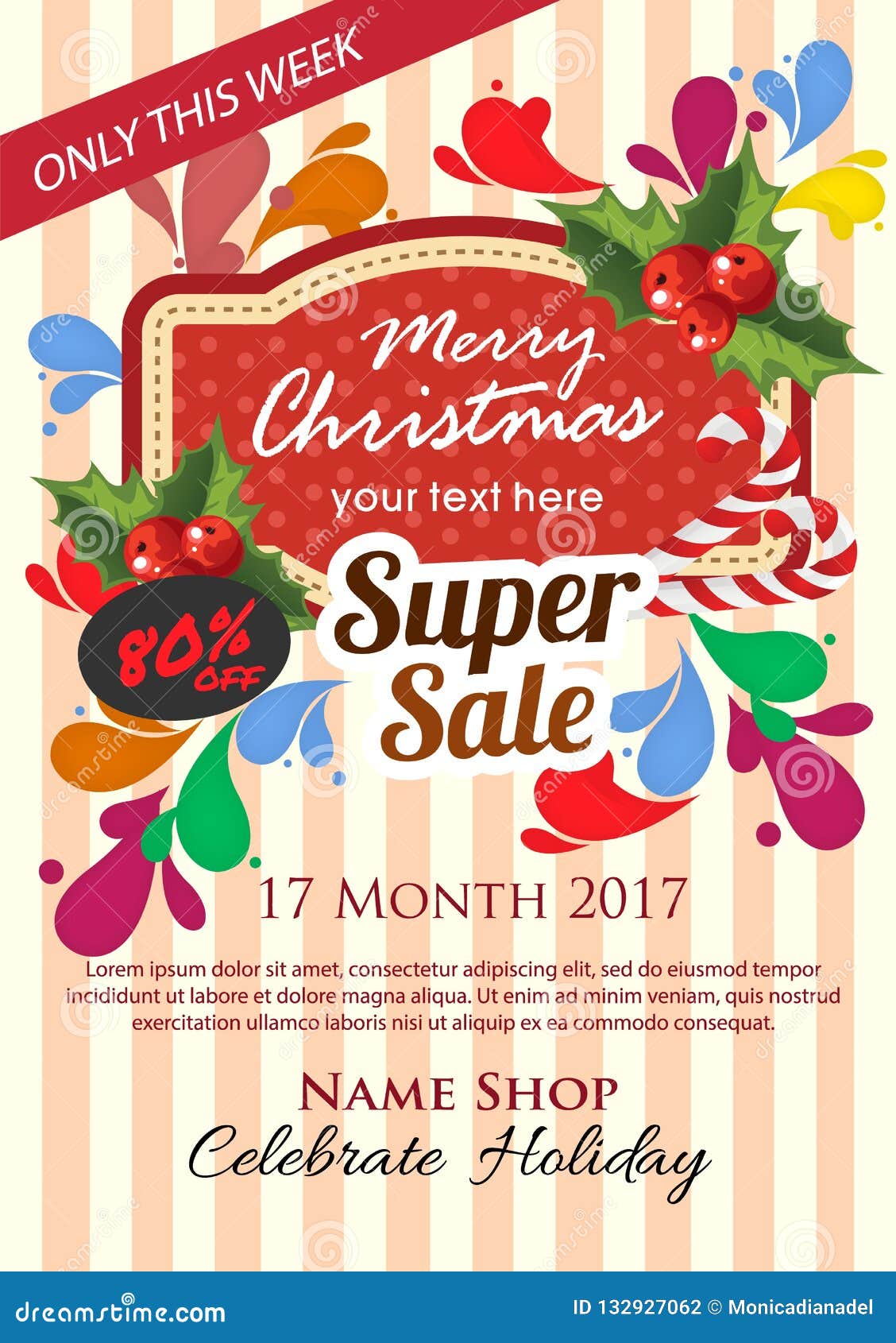 Colorful Template Christmas with Bow Stock Vector - Illustration of ...