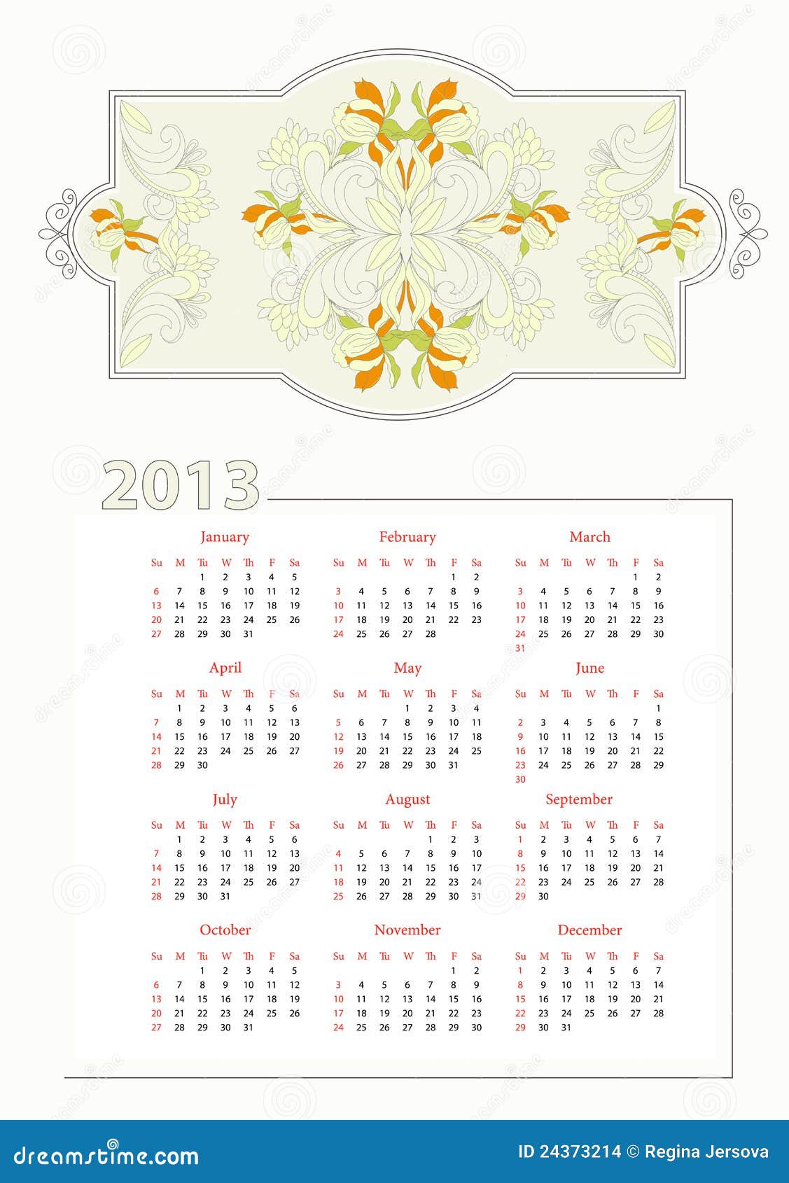 Template for Decorative Calendar Stock Vector Illustration of flowers