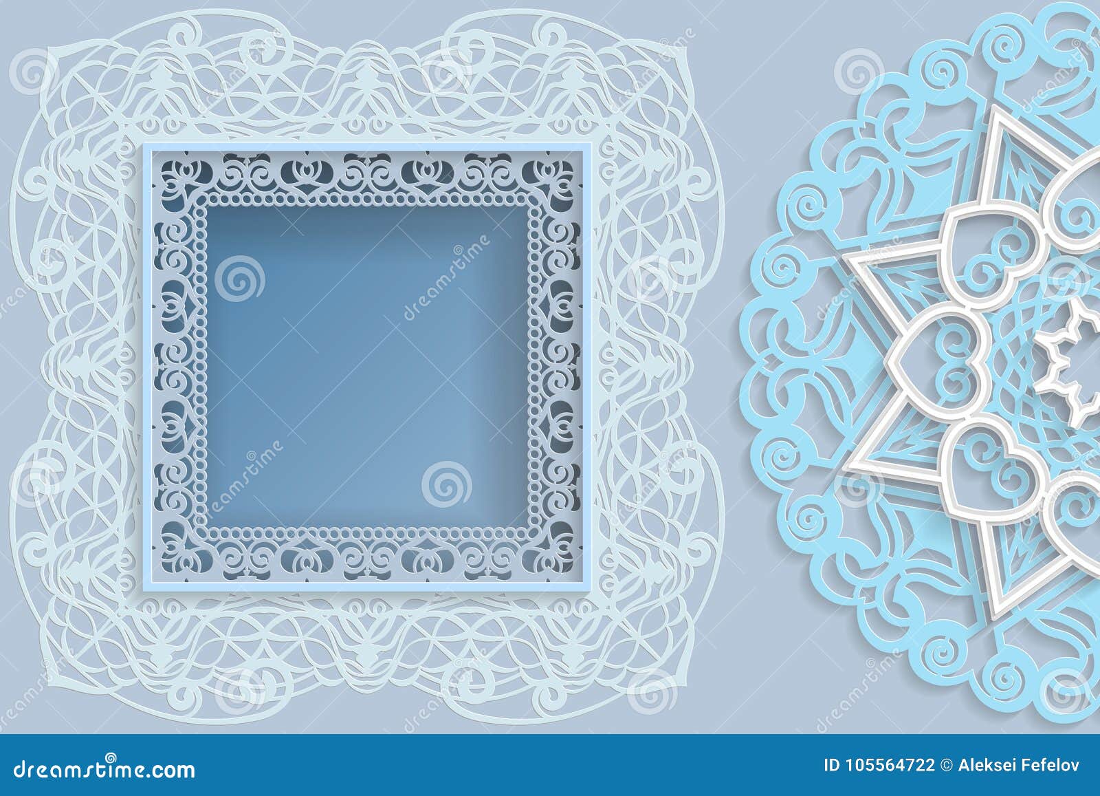 template for  - square frame with lace edges and 3d mandala