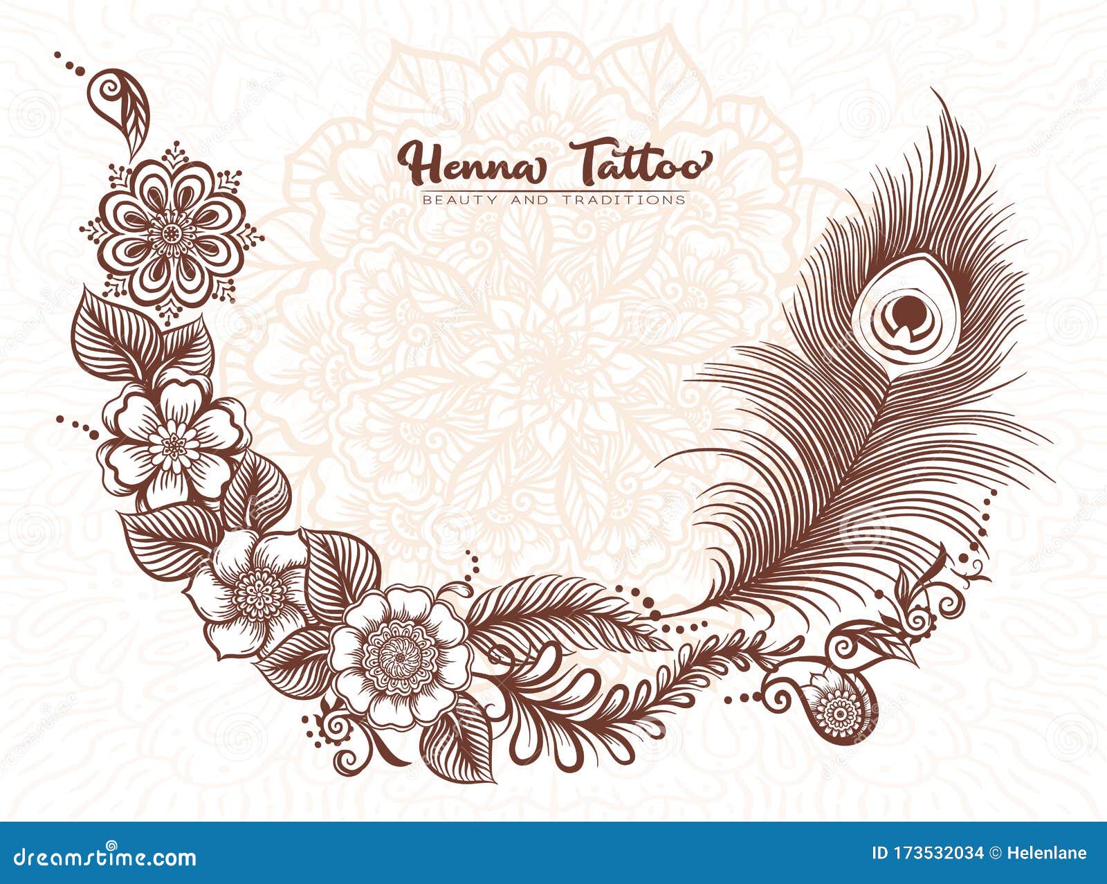 Traditional indian henna tattoo with peacock Vector Image