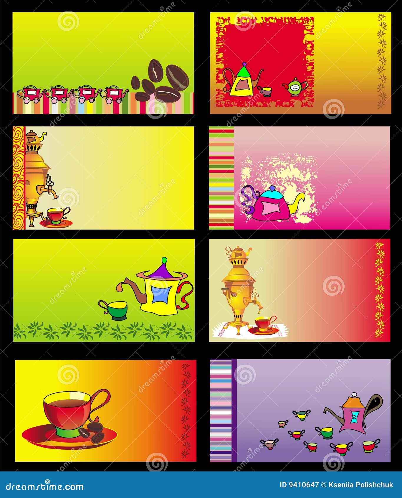 Template Designs of Card for Tea and Coffee Stock Vector Illustration