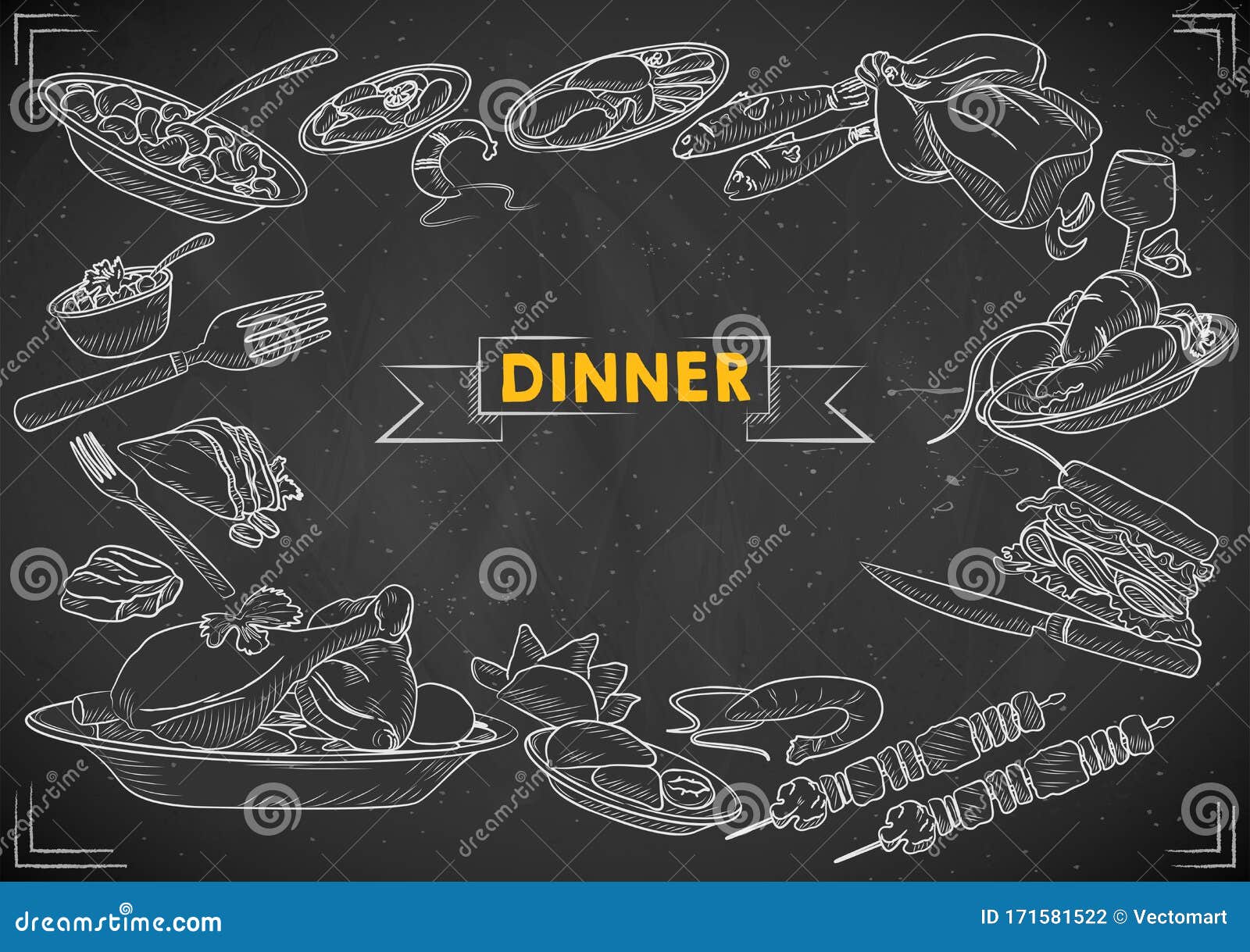 Template of Different Types of Dinner Item for Menu Background Design of  Hotel or Restaurant Stock Vector - Illustration of fresh, chalkboard:  171581522