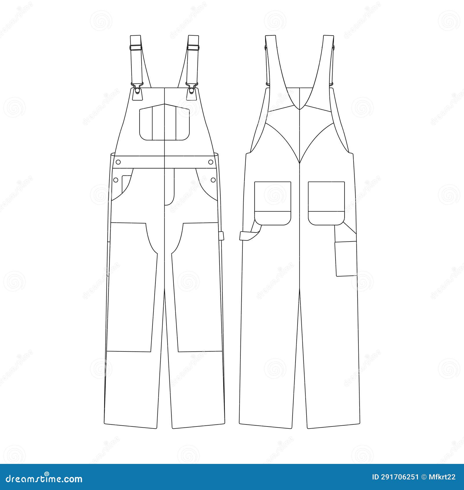 Template Double Knee Overall Vector Flat Design Outline Clothing ...