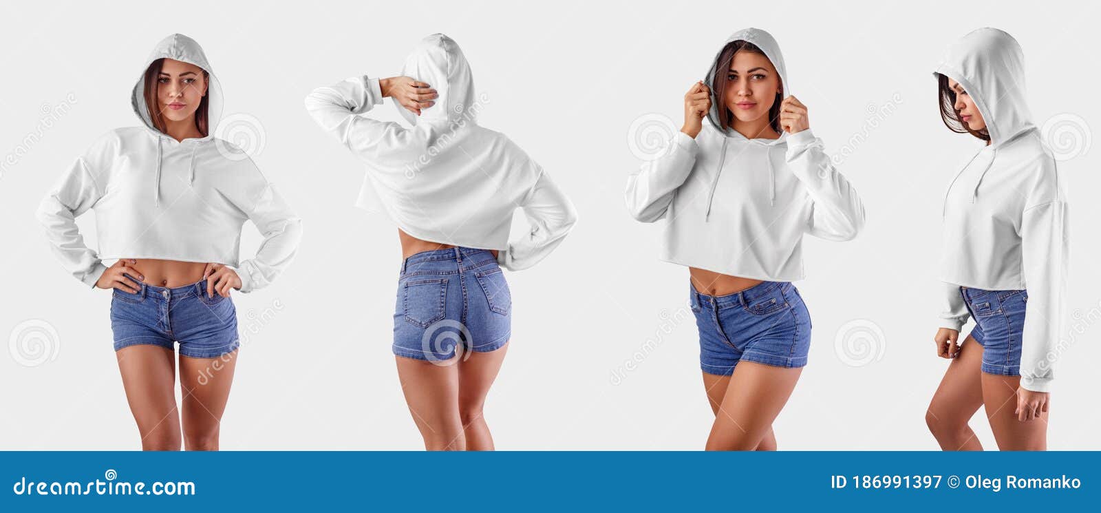 Template Fashionable White Hoodie Crop Top On A Girl In Shorts Front Side Back Stock Image Image Of Space Concept 186991397 Discover 1 crop top hoodie design on dribbble. dreamstime com