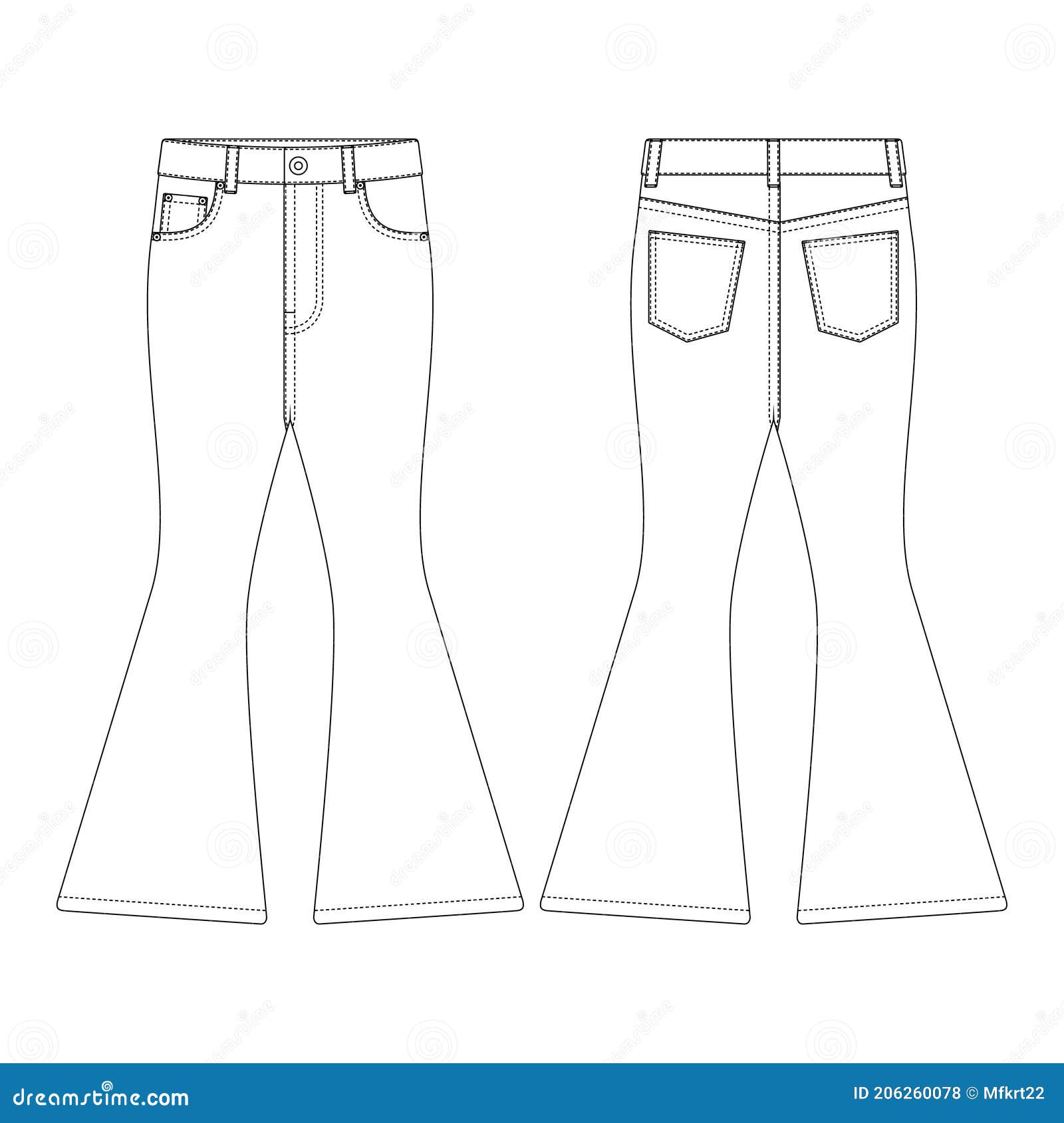 Template Flared Jeans Vector Illustration Flat Design Stock Vector ...