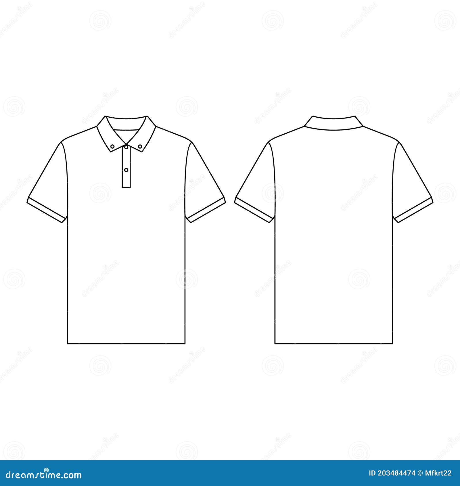 Template Front Back Polo Shirt Button Down Vector Outline Template In Blank T Shirt Outline Template