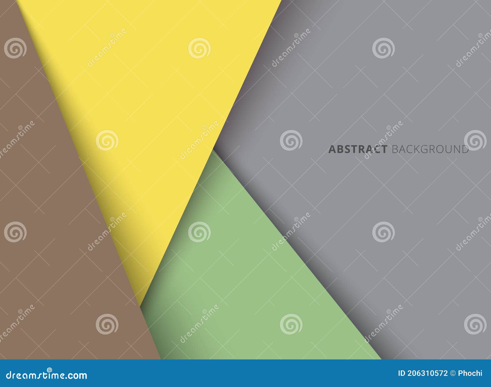 template geometric triangle yellow, green, brown color overlapping layer with shadow on gray background