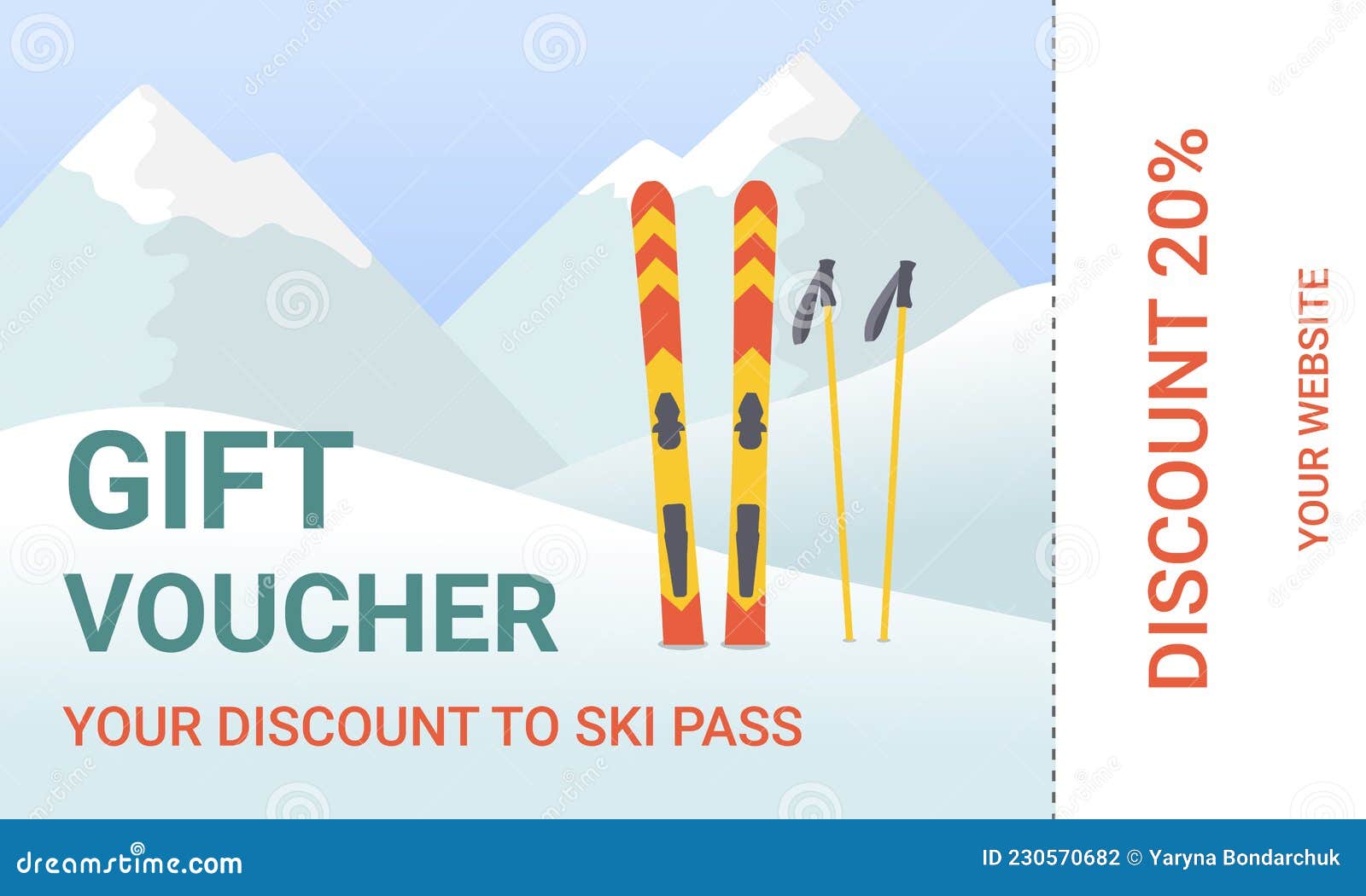 Template of Gift Voucher for Ski Pass Mountains Ski and Ski Poles Template of Gift Voucher for Ski Pass Mountains Ski and Ski Poles