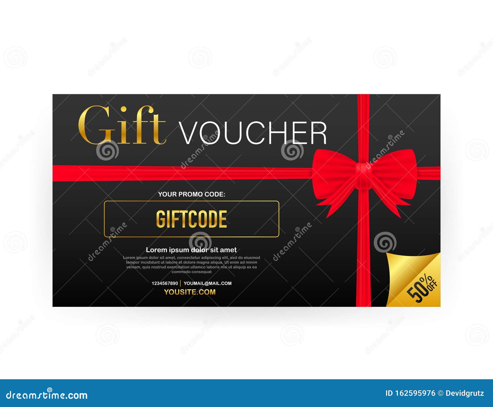 Template Gold Gift Card. Promo Code. Vector Gift Voucher