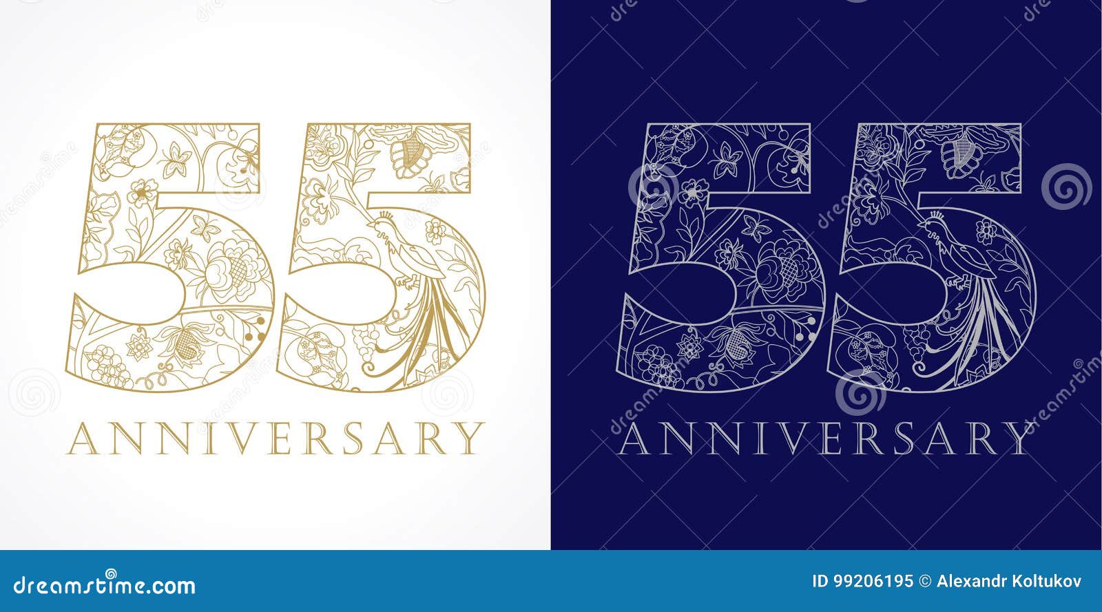 55 Years Old Luxurious Celebrating Folk Numbers. Stock Vector ...