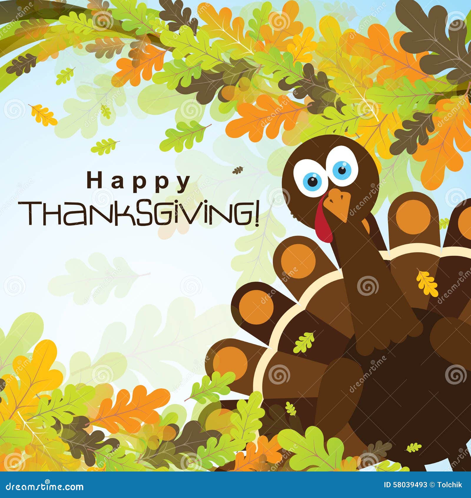 Template Greeting Card with a Happy Thanksgiving Turkey, Vector Stock Template Greeting Card with a Happy Thanksgiving Turkey, Vector Stock