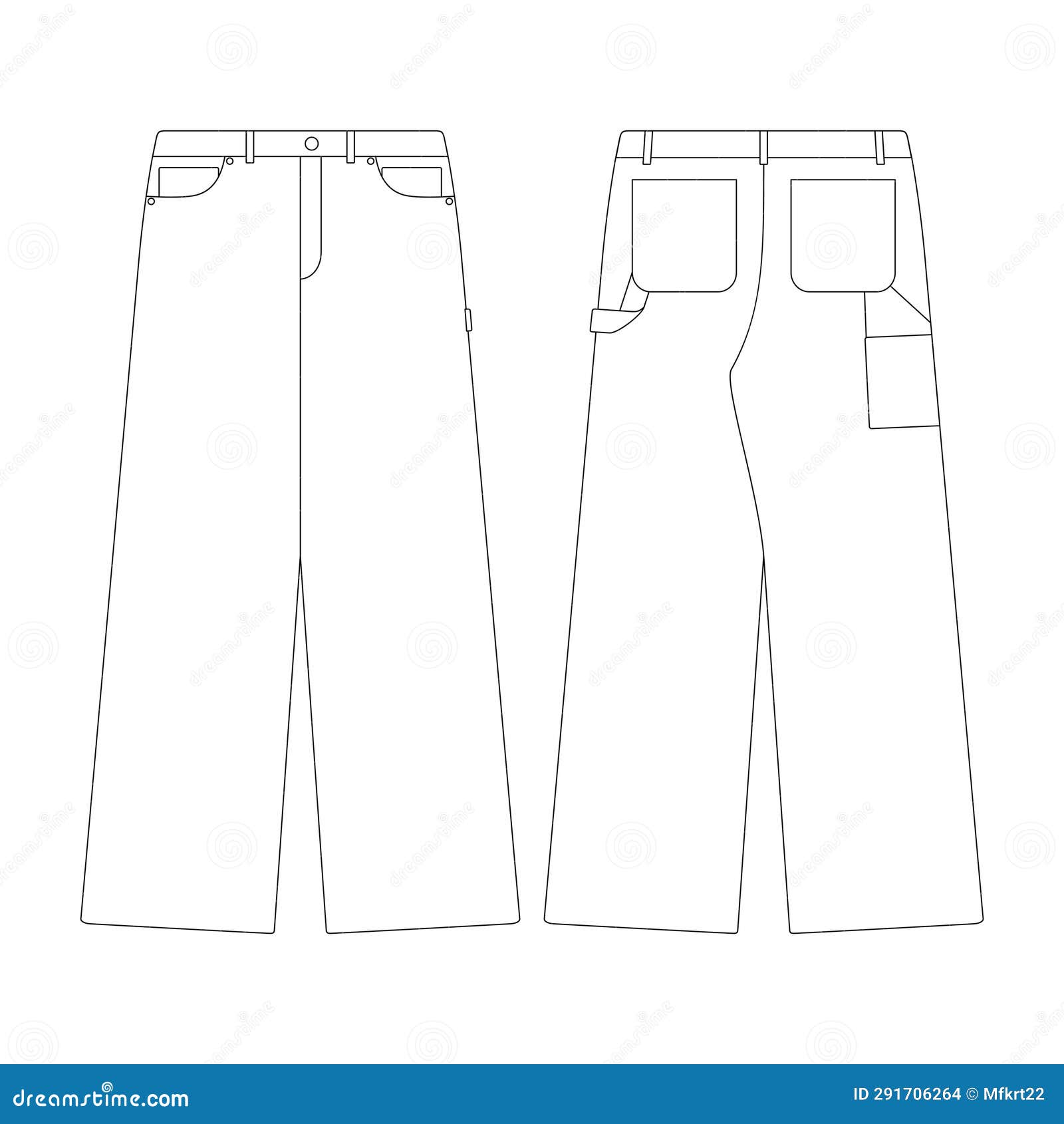 Template High Waist Length Wide Carpenter Pants Vector Flat Design ...