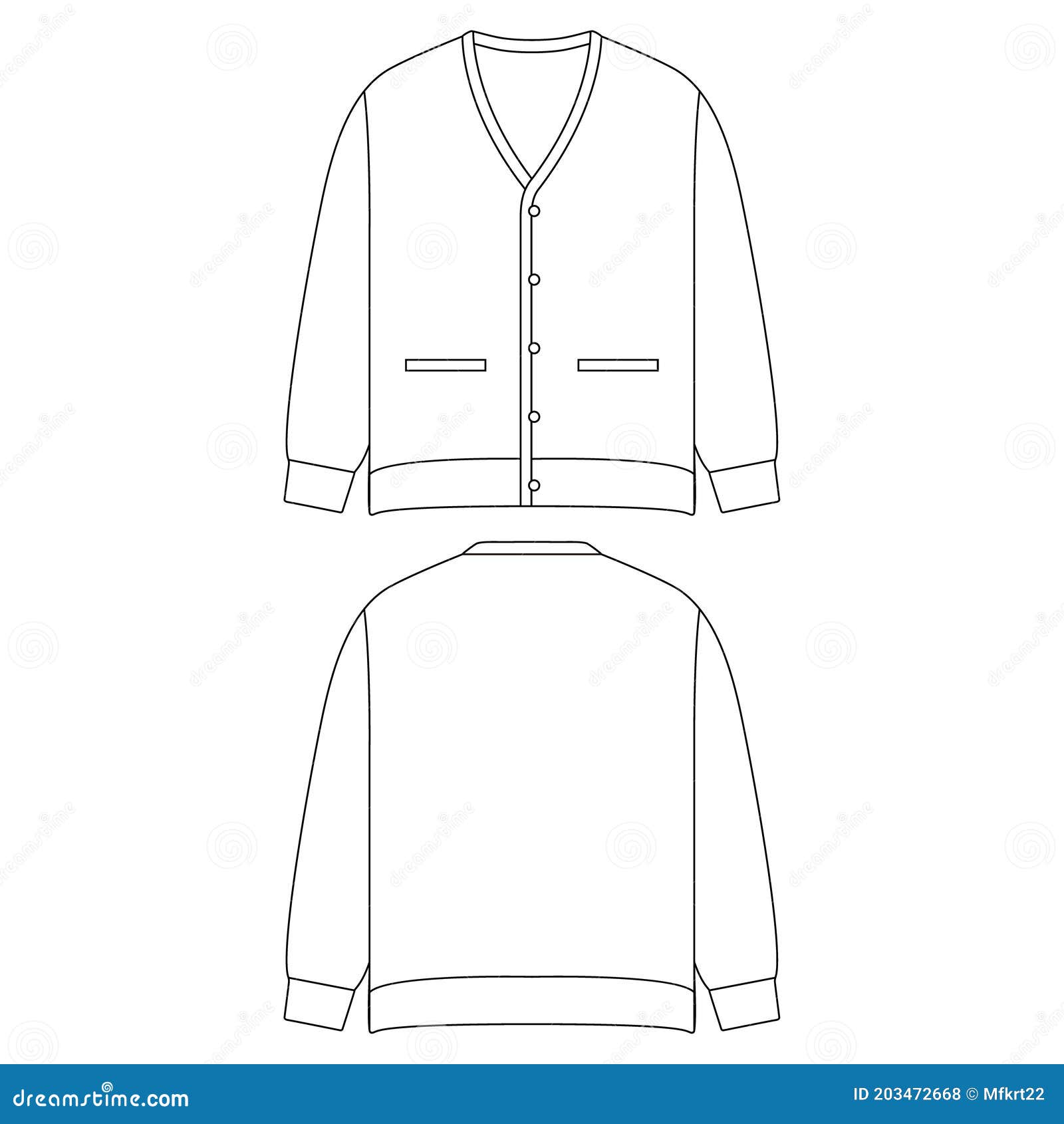 Template Knit Cardigan Garment Vector Flat Design Outline Clothing ...