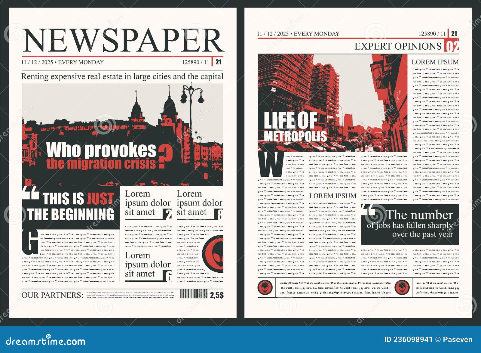 Template for Layout of a Newspaper with Hot News Stock Vector ...