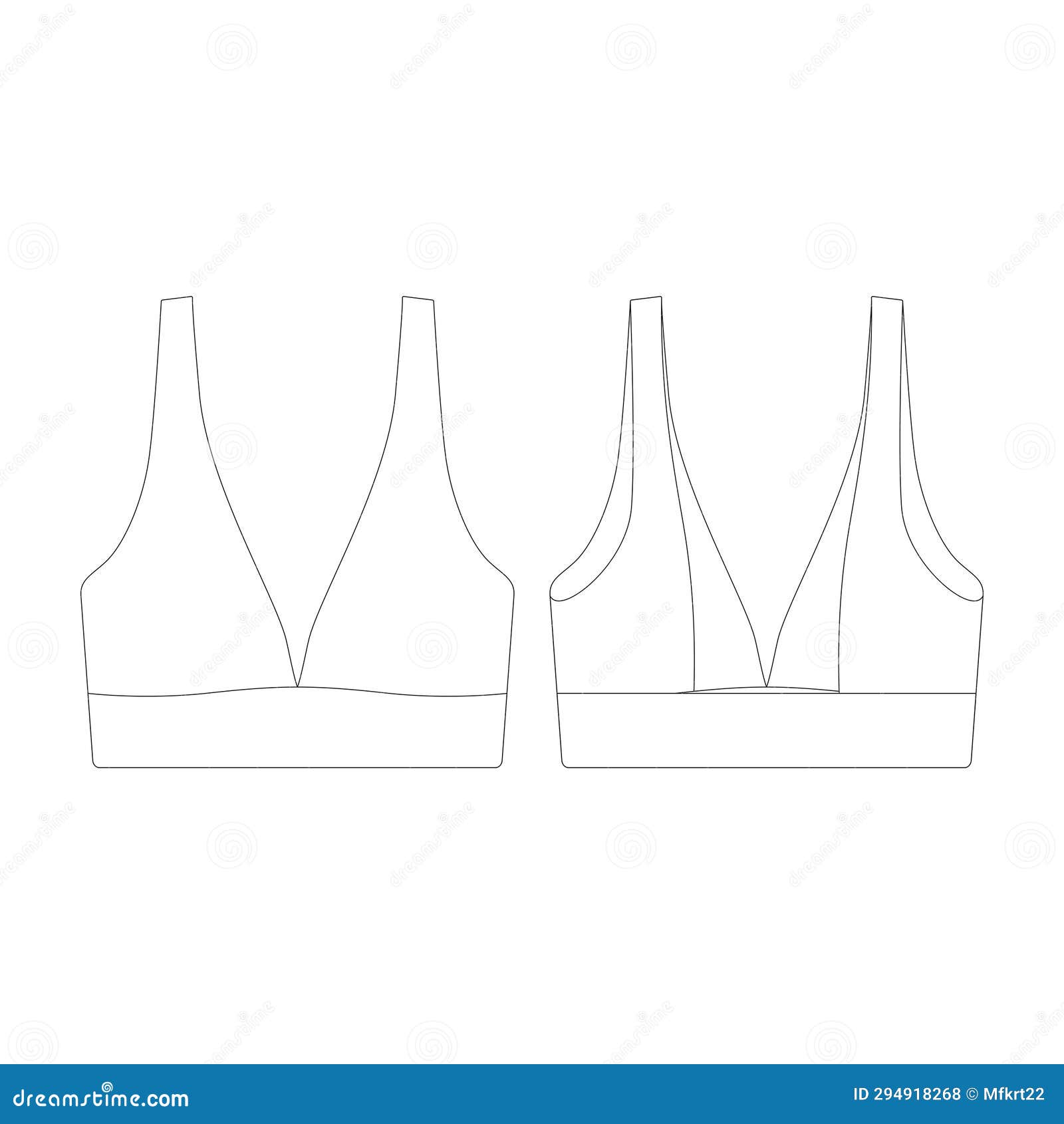 Template Longline Triangle Bikini Top Vector Flat Design Outline ...