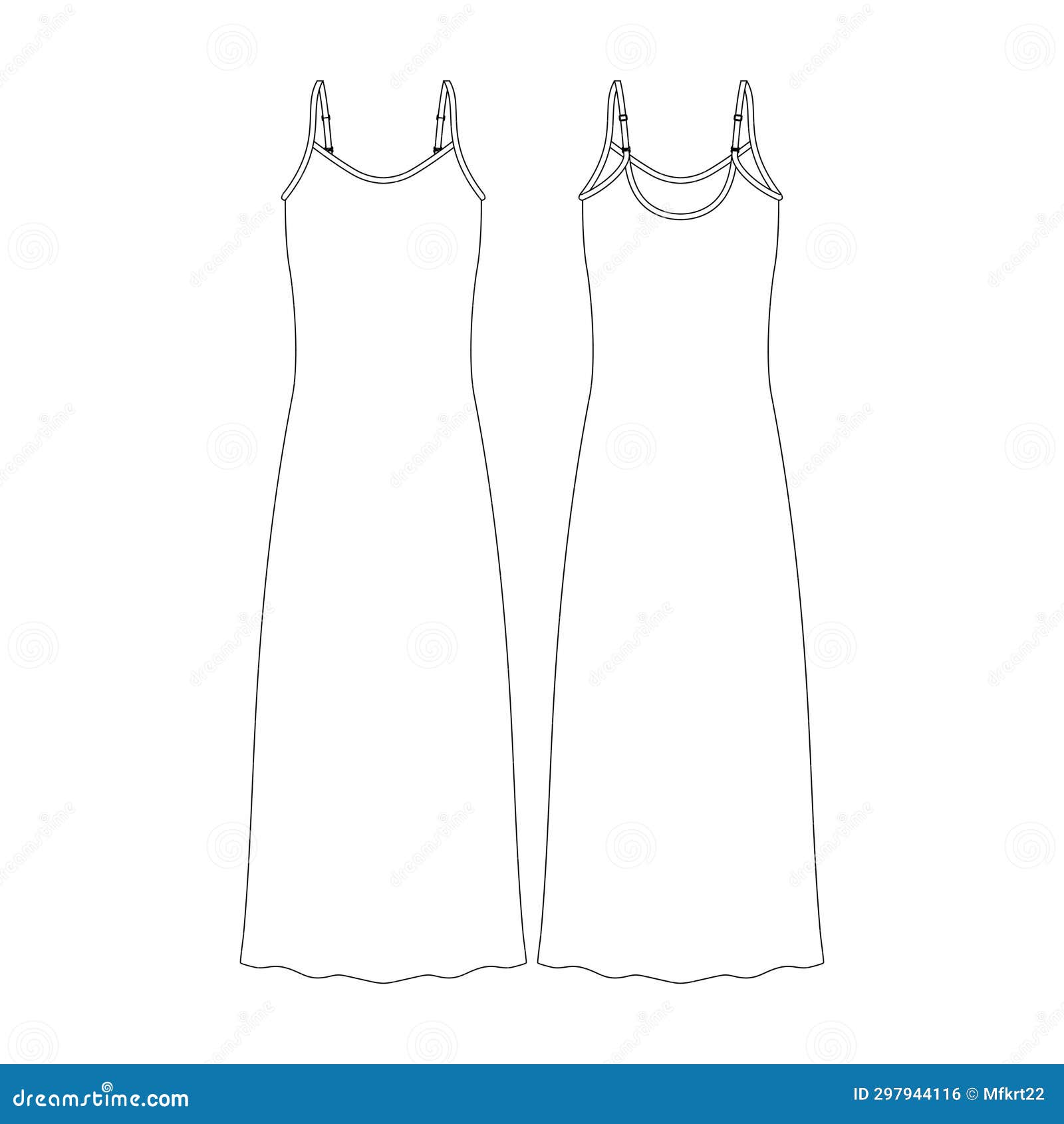 Template Maxi Dress Vector Flat Design Outline Clothing Collection ...